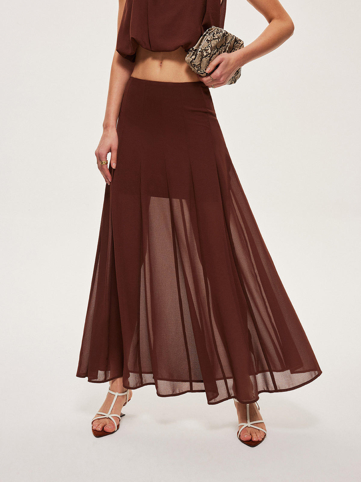 Chiffon Semi-Sheer A-Line Skirt-Chicvia