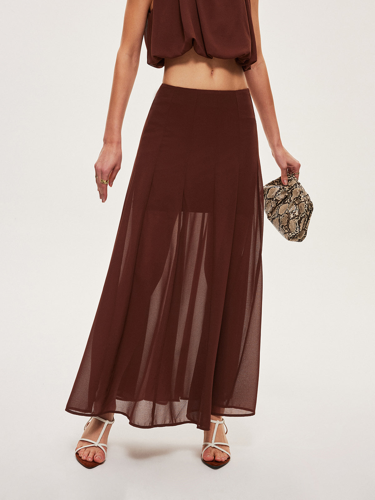 Chiffon Semi-Sheer A-Line Skirt-Chicvia