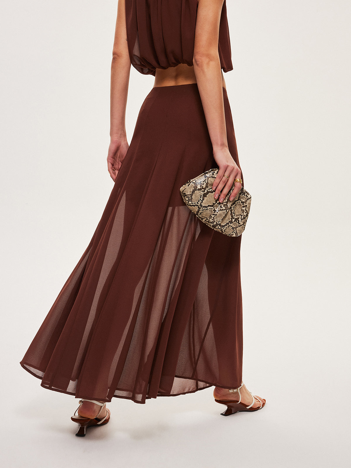 Chiffon Semi-Sheer A-Line Skirt-Chicvia