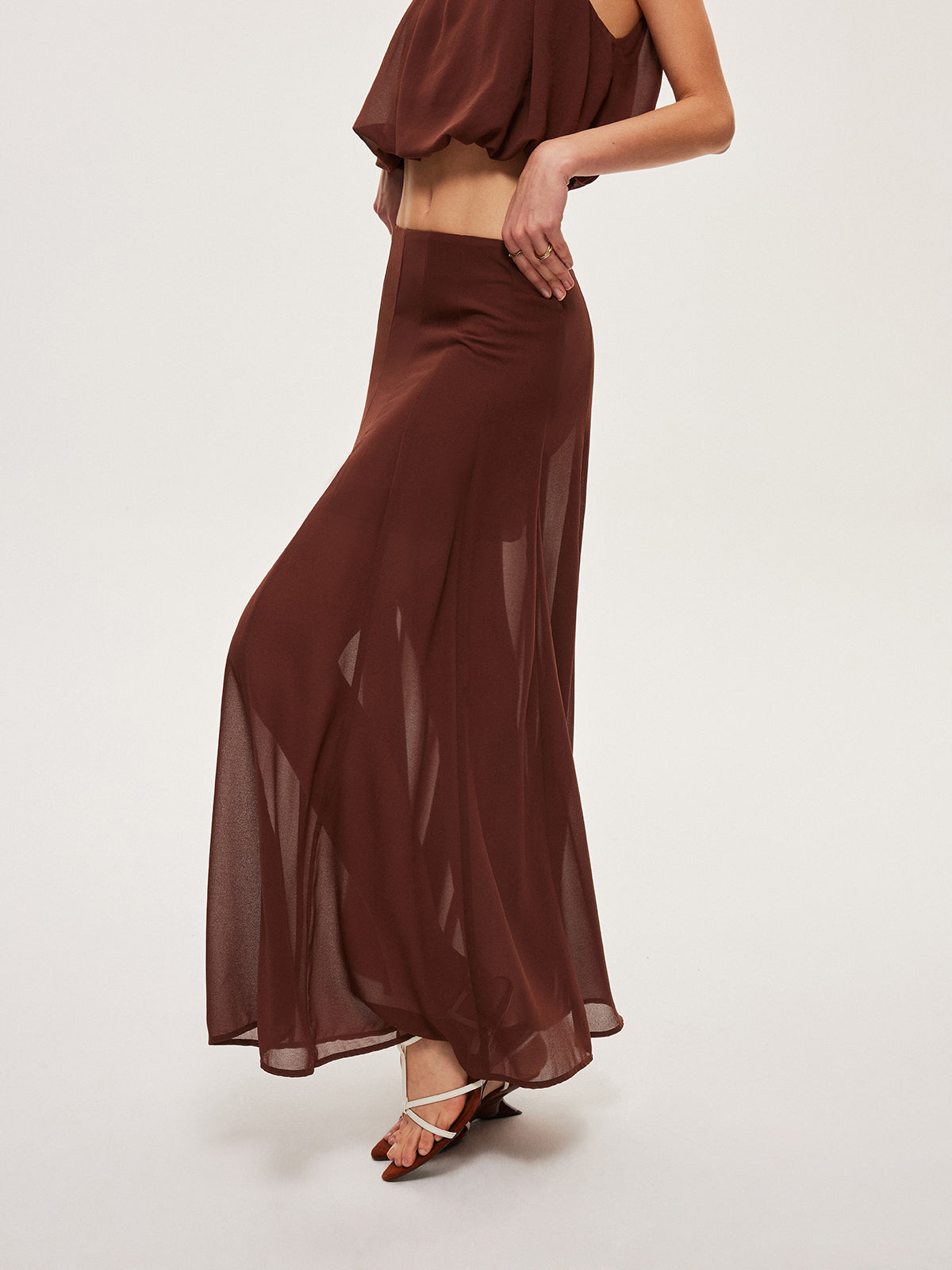 Chiffon Semi-Sheer A-Line Skirt-Chicvia