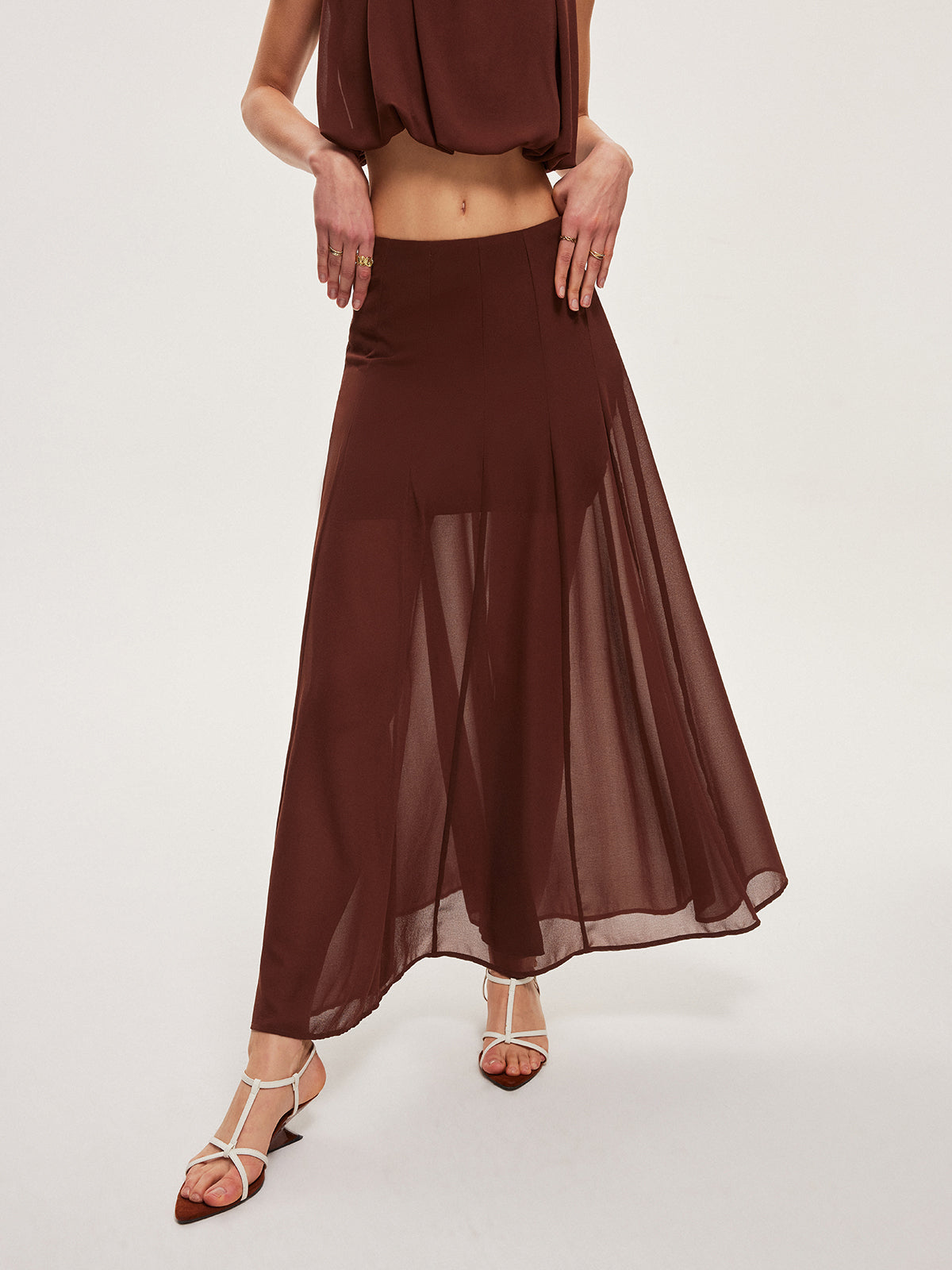Chiffon Semi-Sheer A-Line Skirt-Chicvia