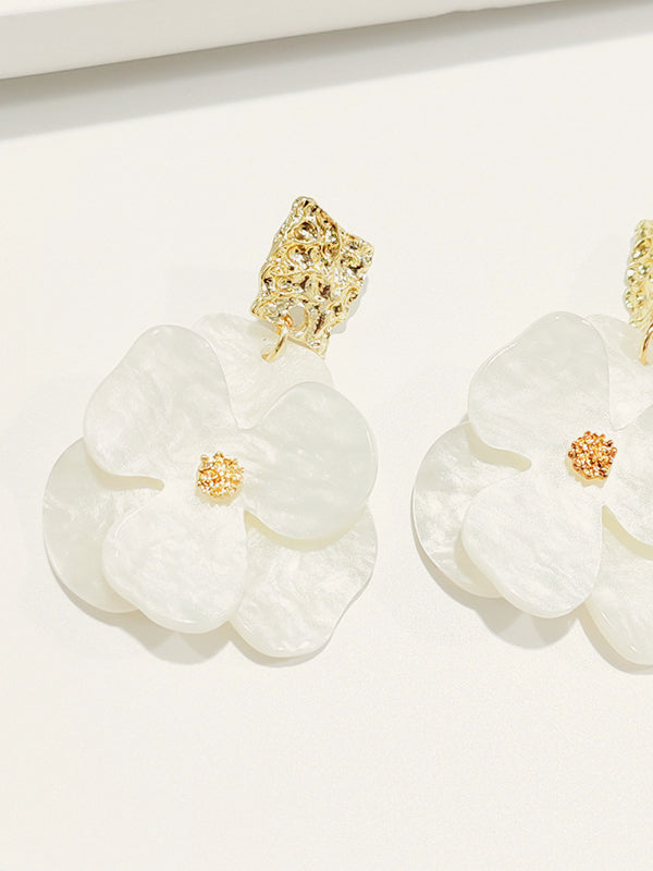 Golden Floral Dangle Earrings-Chicvia