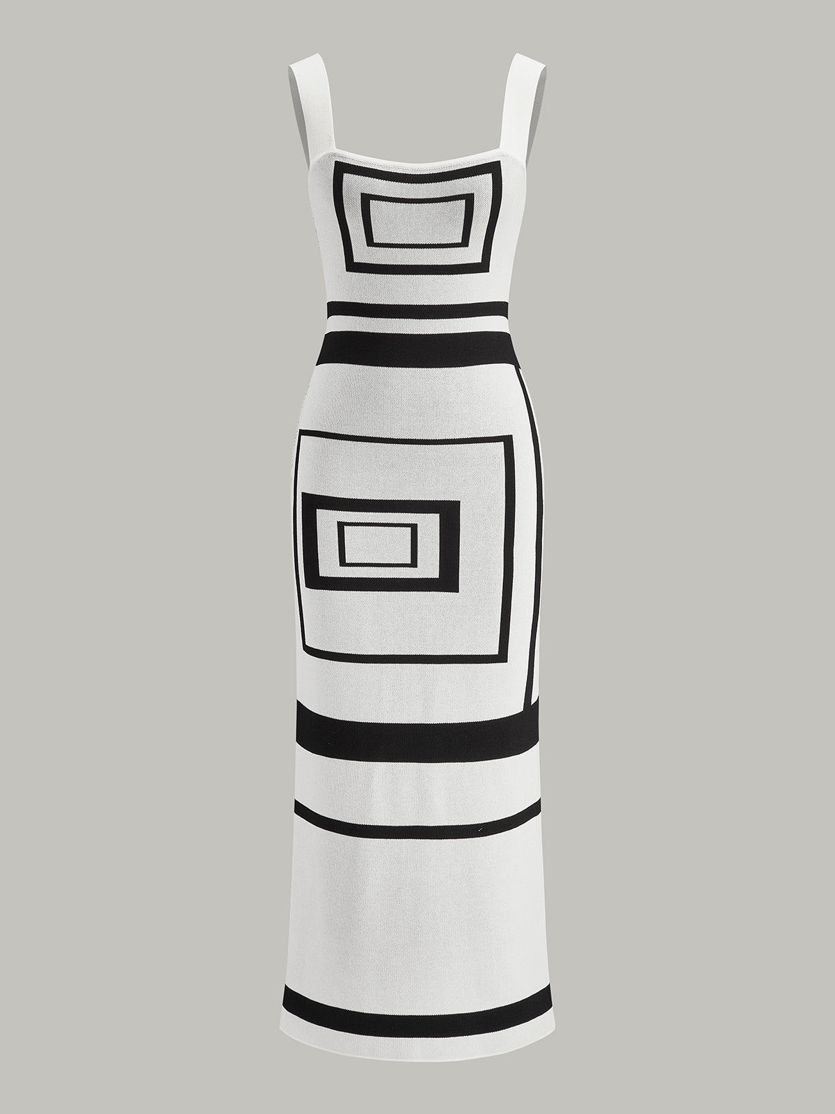 Geometrical Panel Square Neck Sweater Dress-Chicvia