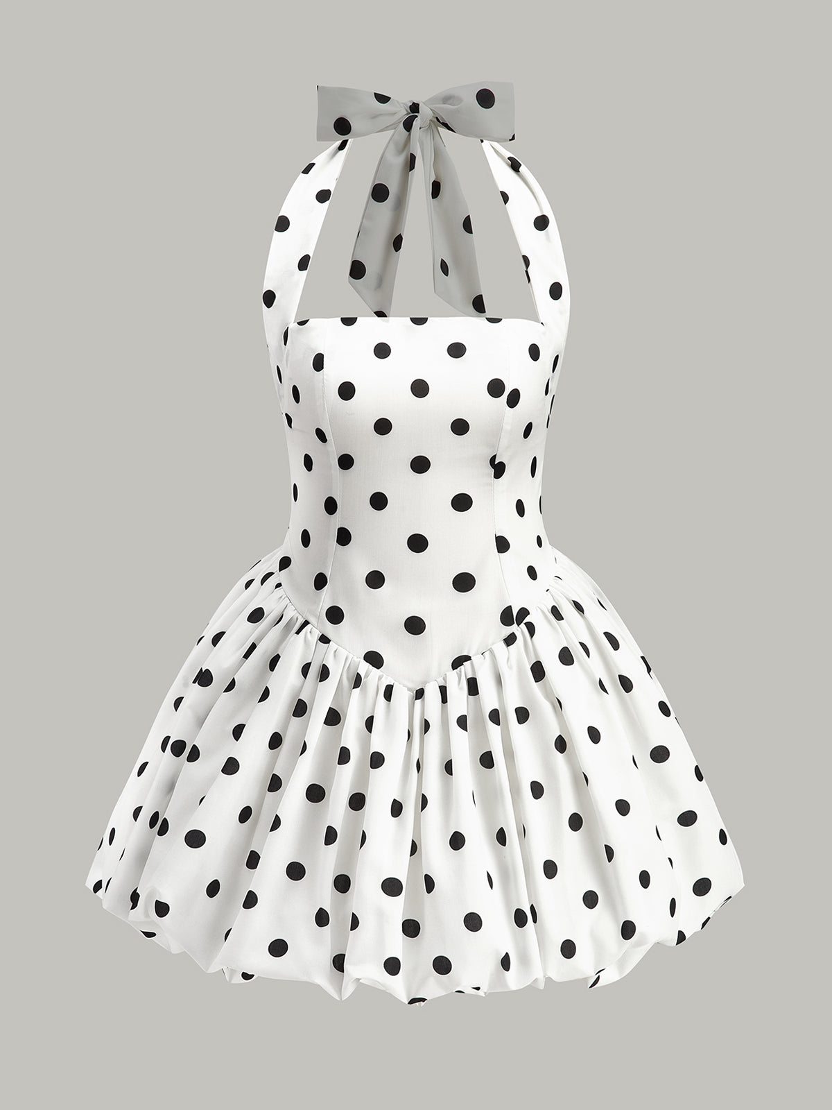 Polka Dot Bow Halter Zipper Dress-Chicvia