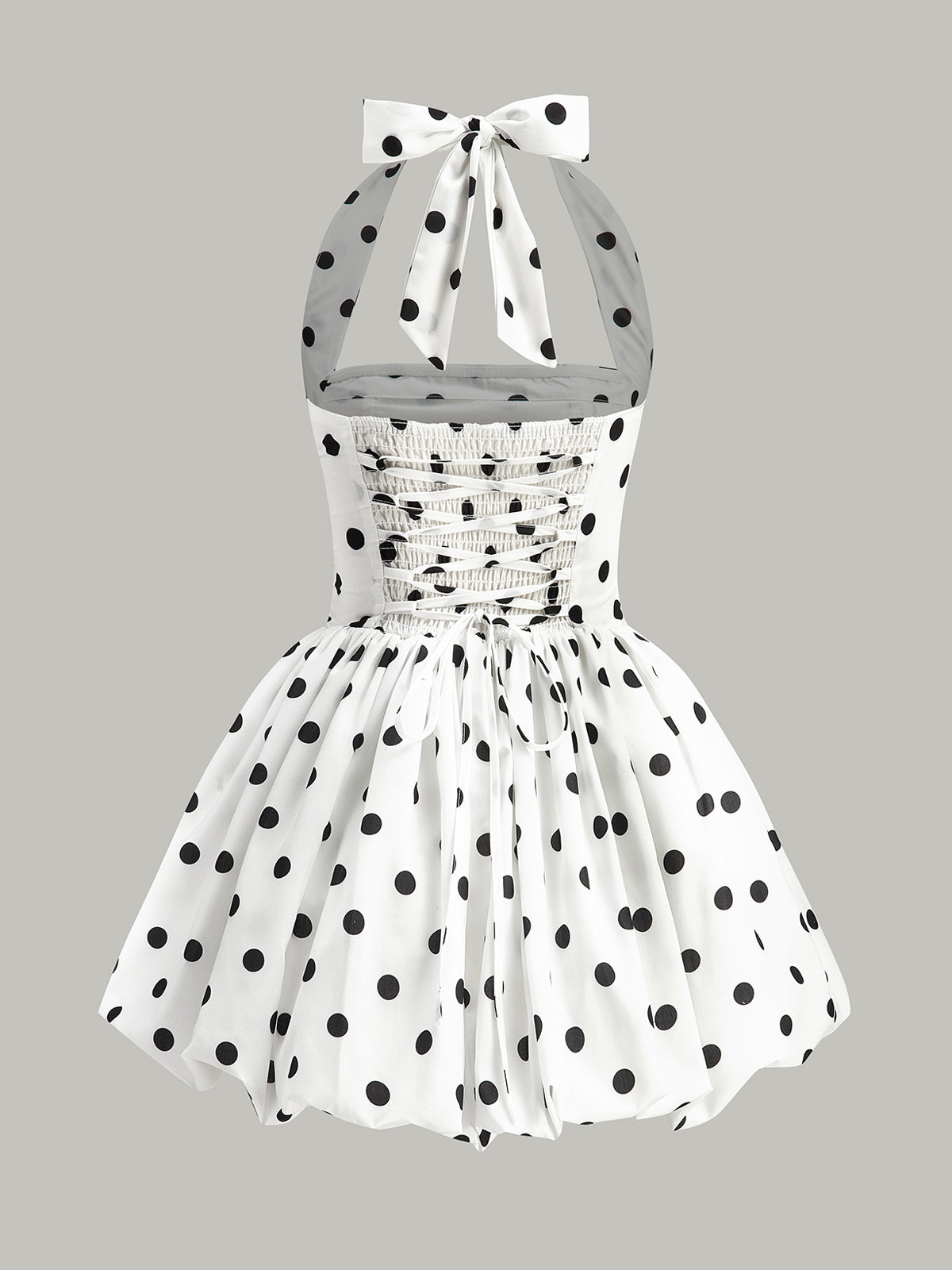 Polka Dot Bow Halter Zipper Dress-Chicvia