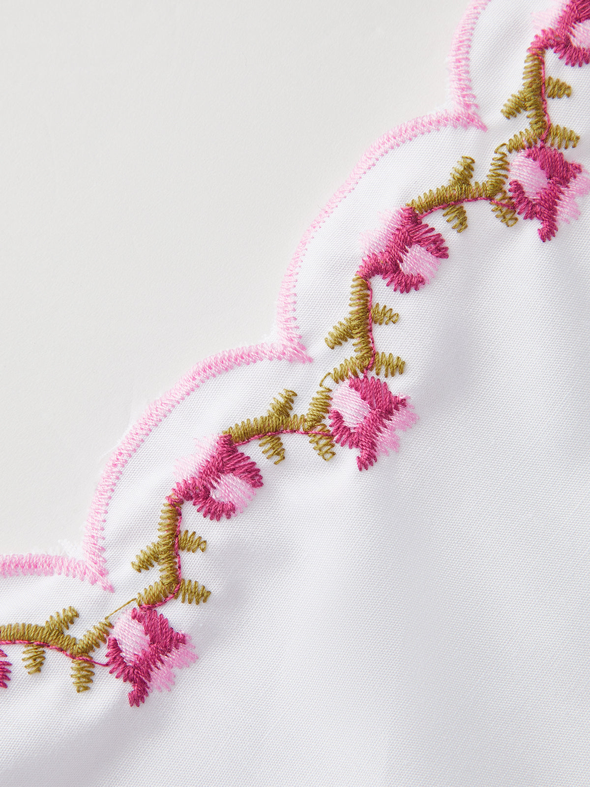 Embroidered Scallop Trim Puff Sleeve Bow Blouse-Chicvia