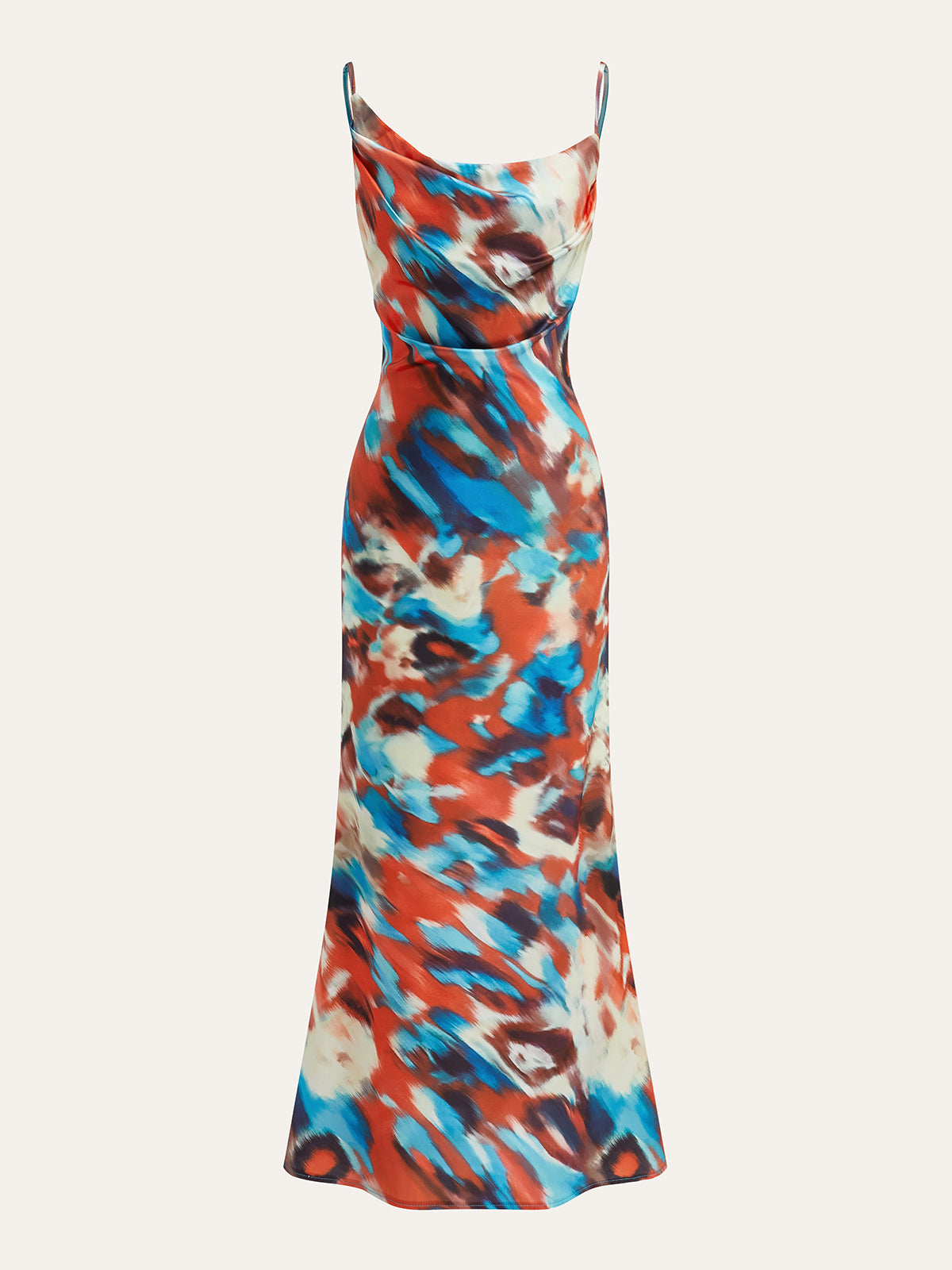 Multi Color Asymmetrical Neck Backless Long Dress-Chicvia