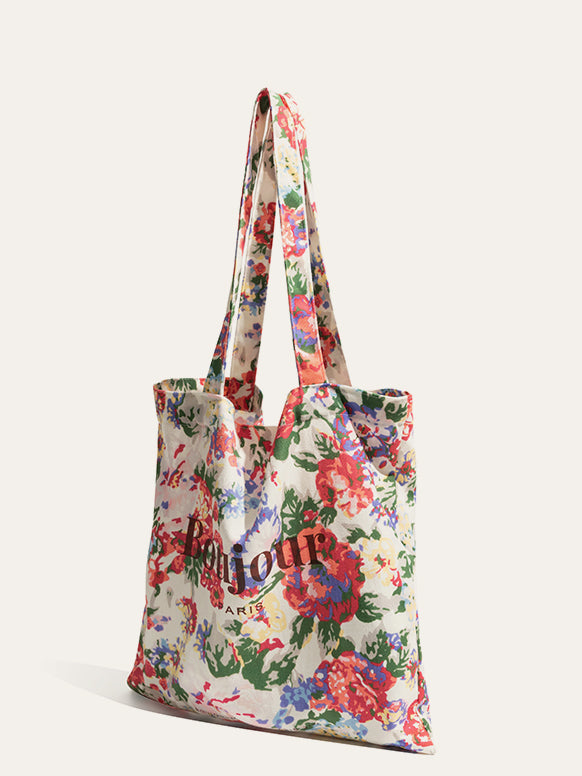 Cotton Tropical Floral Print Bag-Chicvia