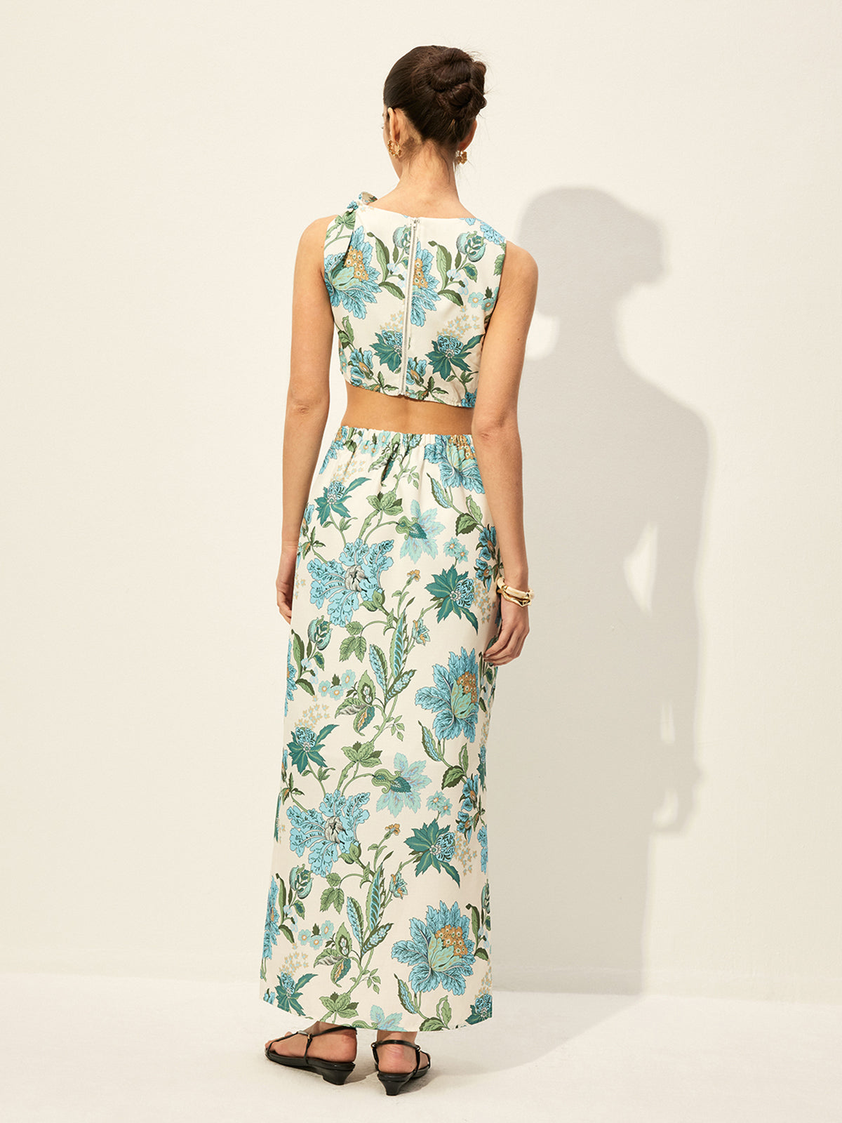 Floral Print Cut-Out Dress-Chicvia