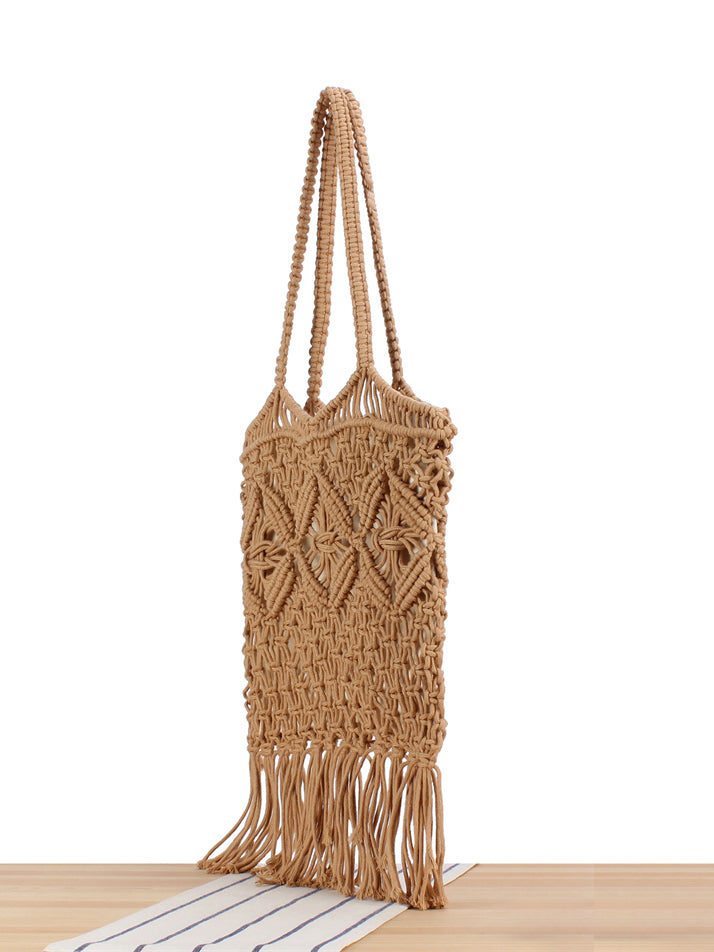 Hollow Straw Tassel Detail Bag-Chicvia