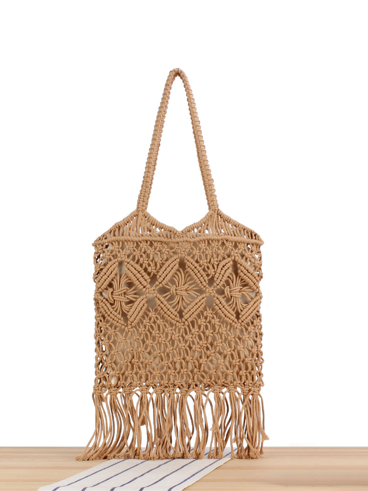 Hollow Straw Tassel Detail Bag-Chicvia