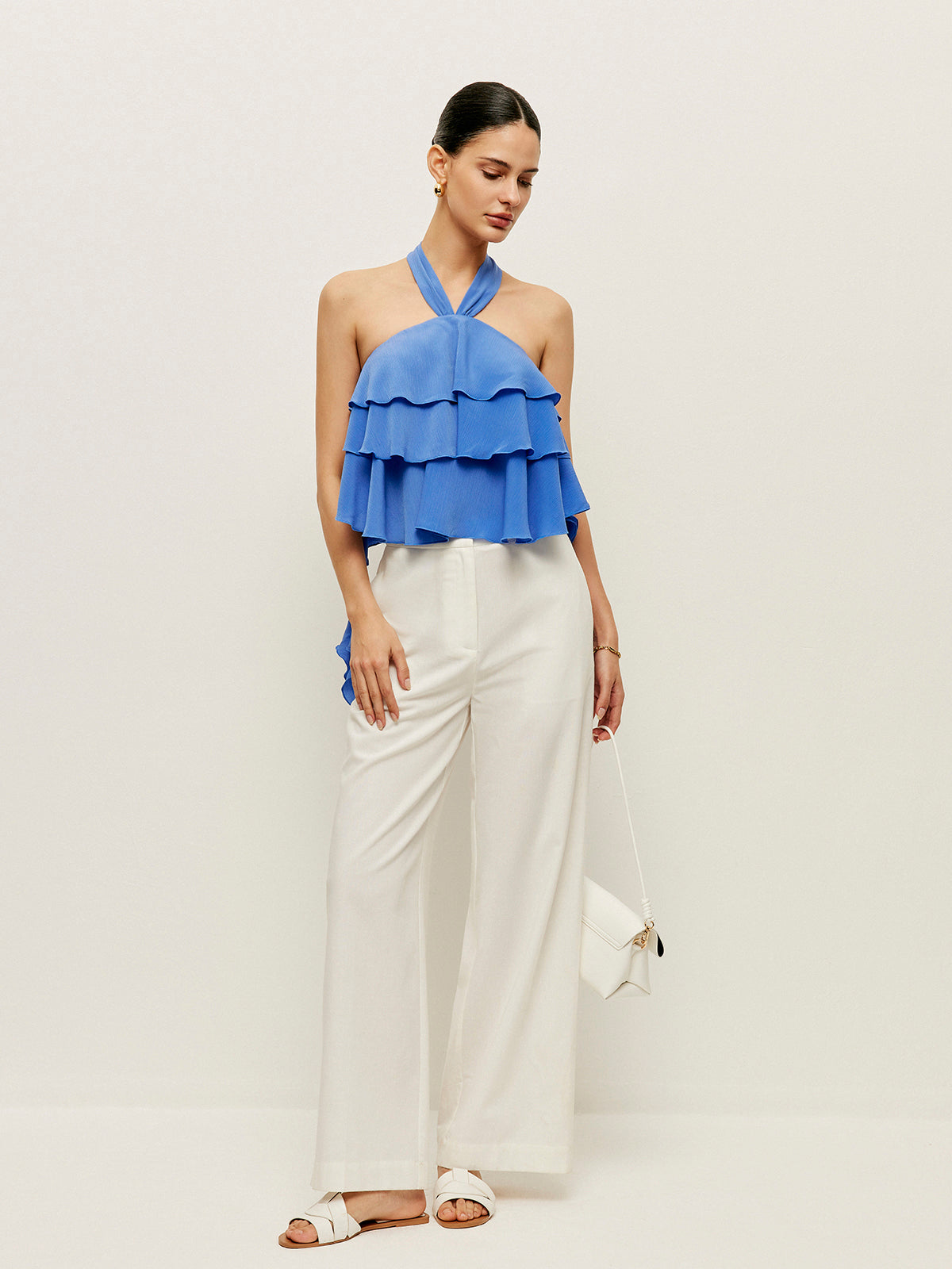 Halter Neck Ruffled Top-Chicvia