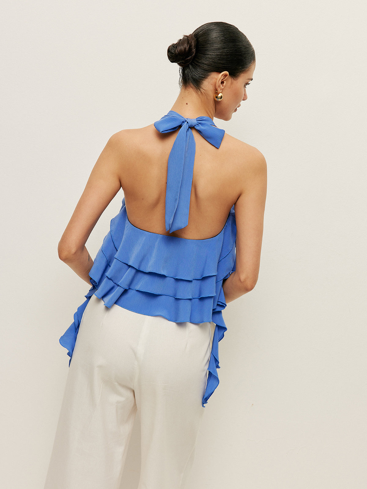 Halter Neck Ruffled Top-Chicvia