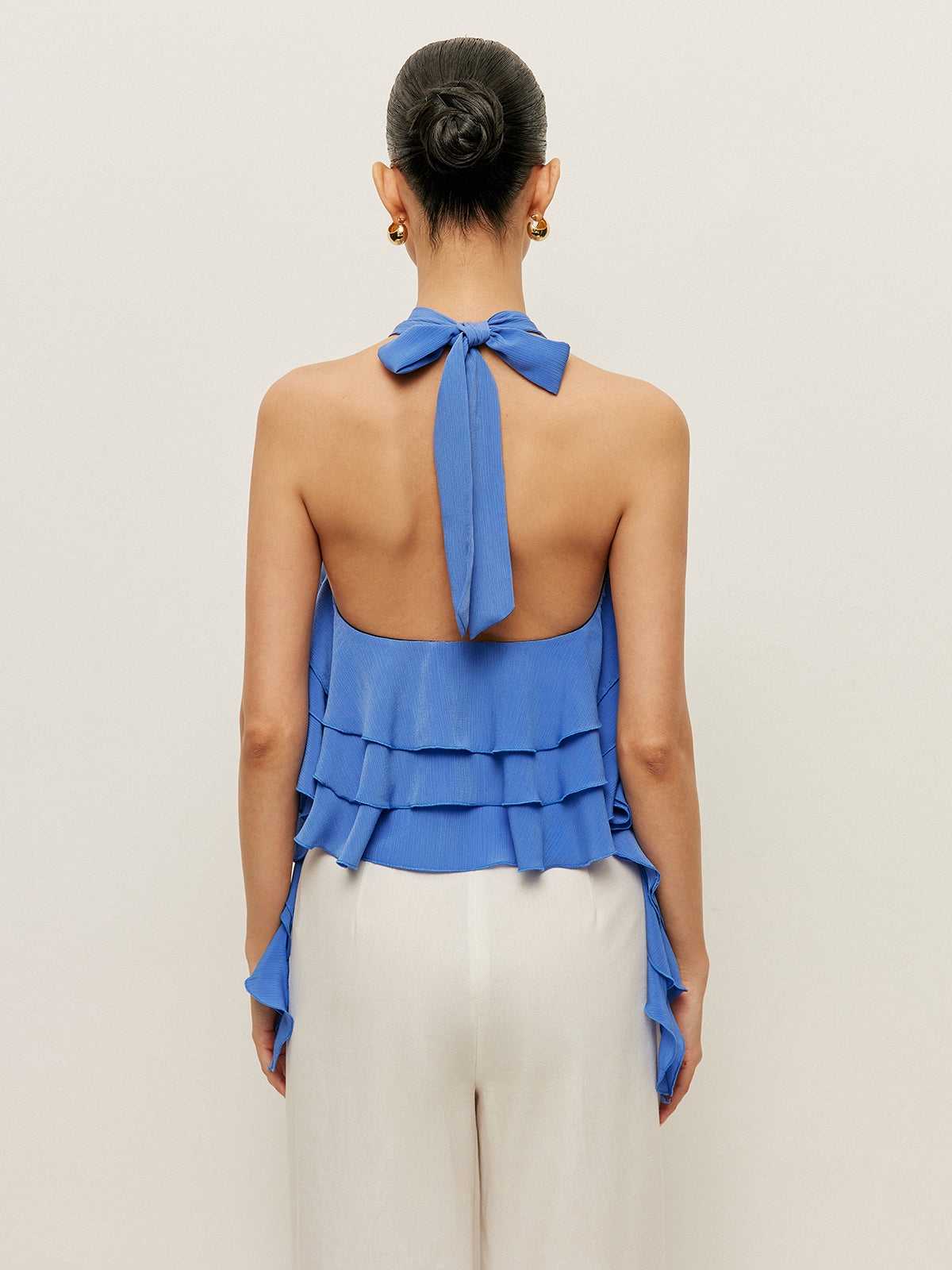 Halter Neck Ruffled Top-Chicvia