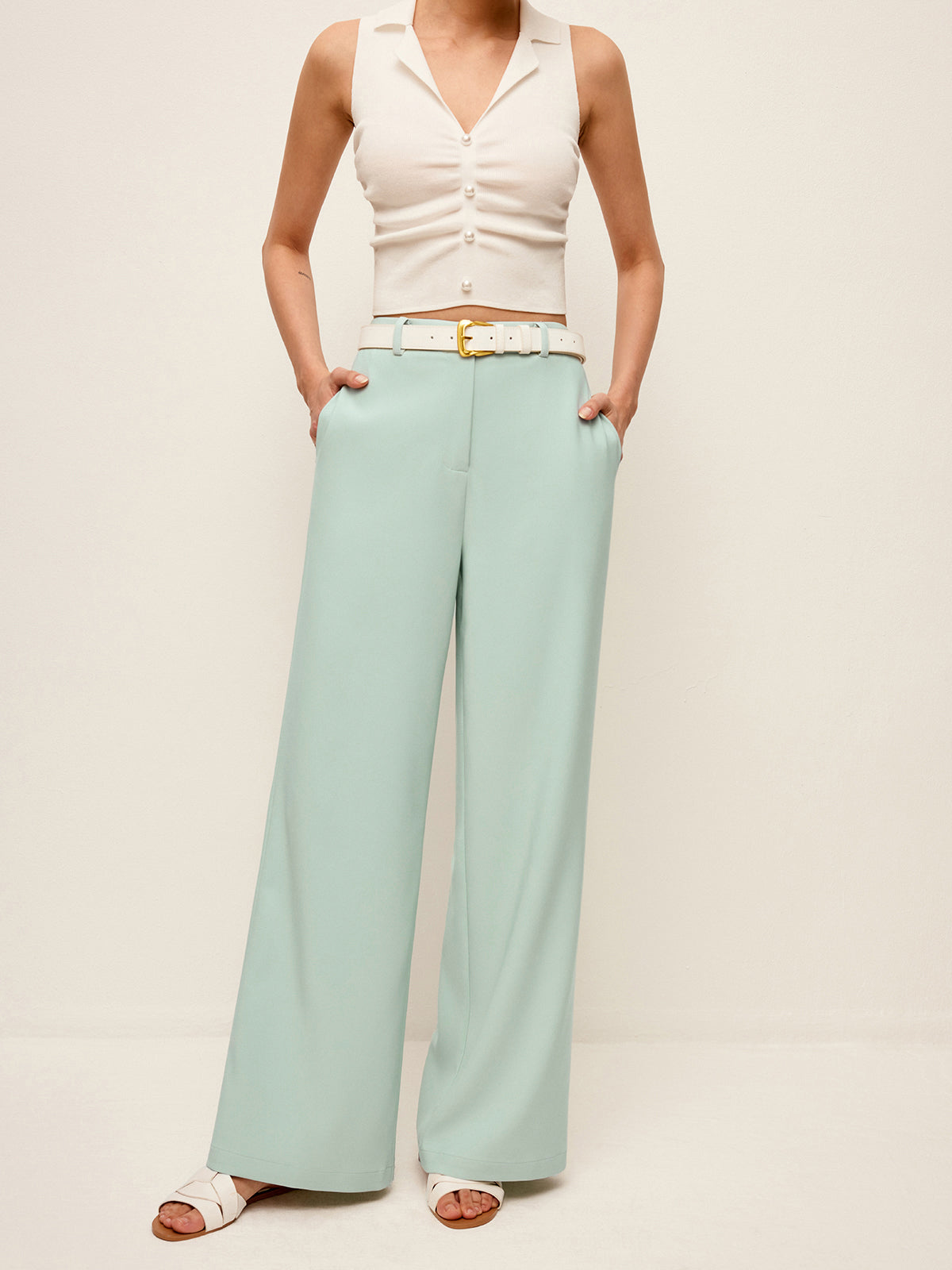 Mid-Waist Wide-Leg Pants Without Belt-Chicvia