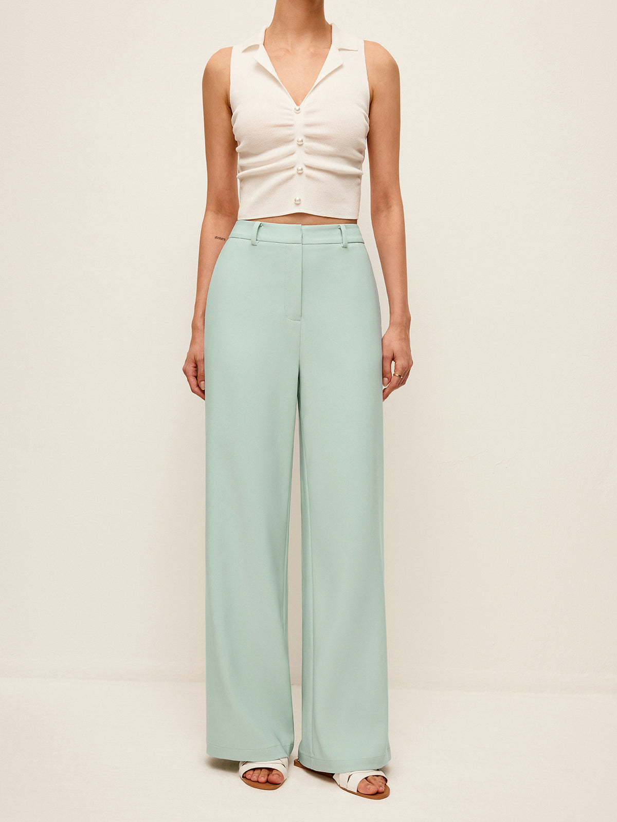 Mid-Waist Wide-Leg Pants Without Belt-Chicvia
