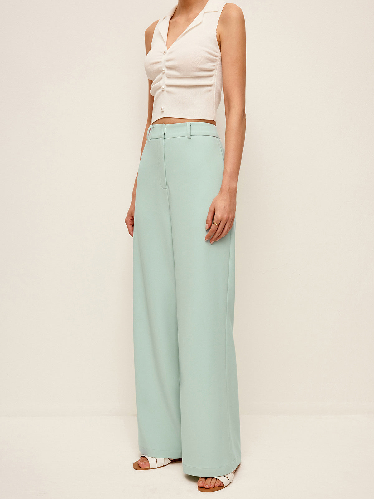 Mid-Waist Wide-Leg Pants Without Belt-Chicvia