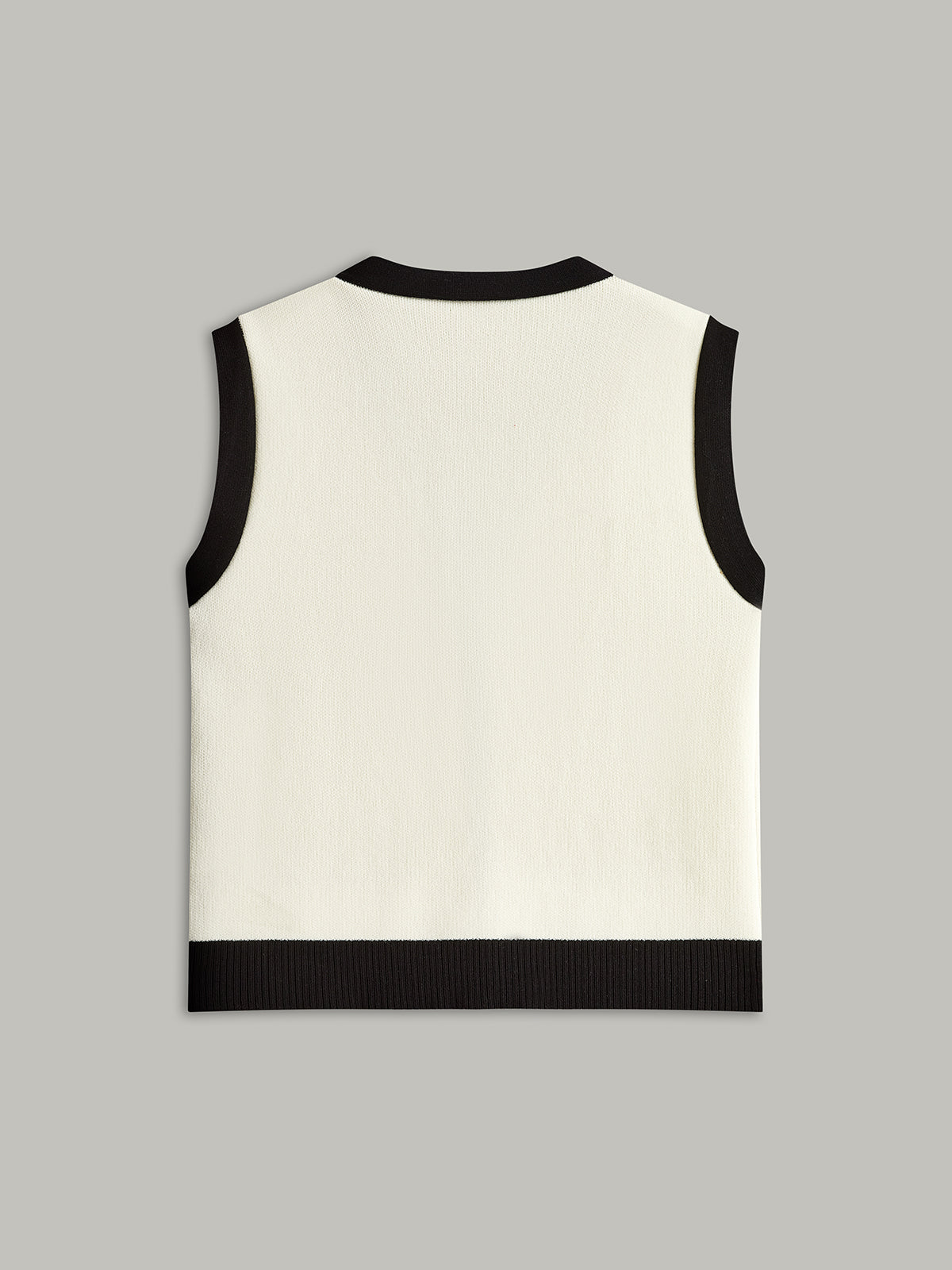 Contrast Trim Metal Button Decor Pocket Sweater Vest-Chicvia