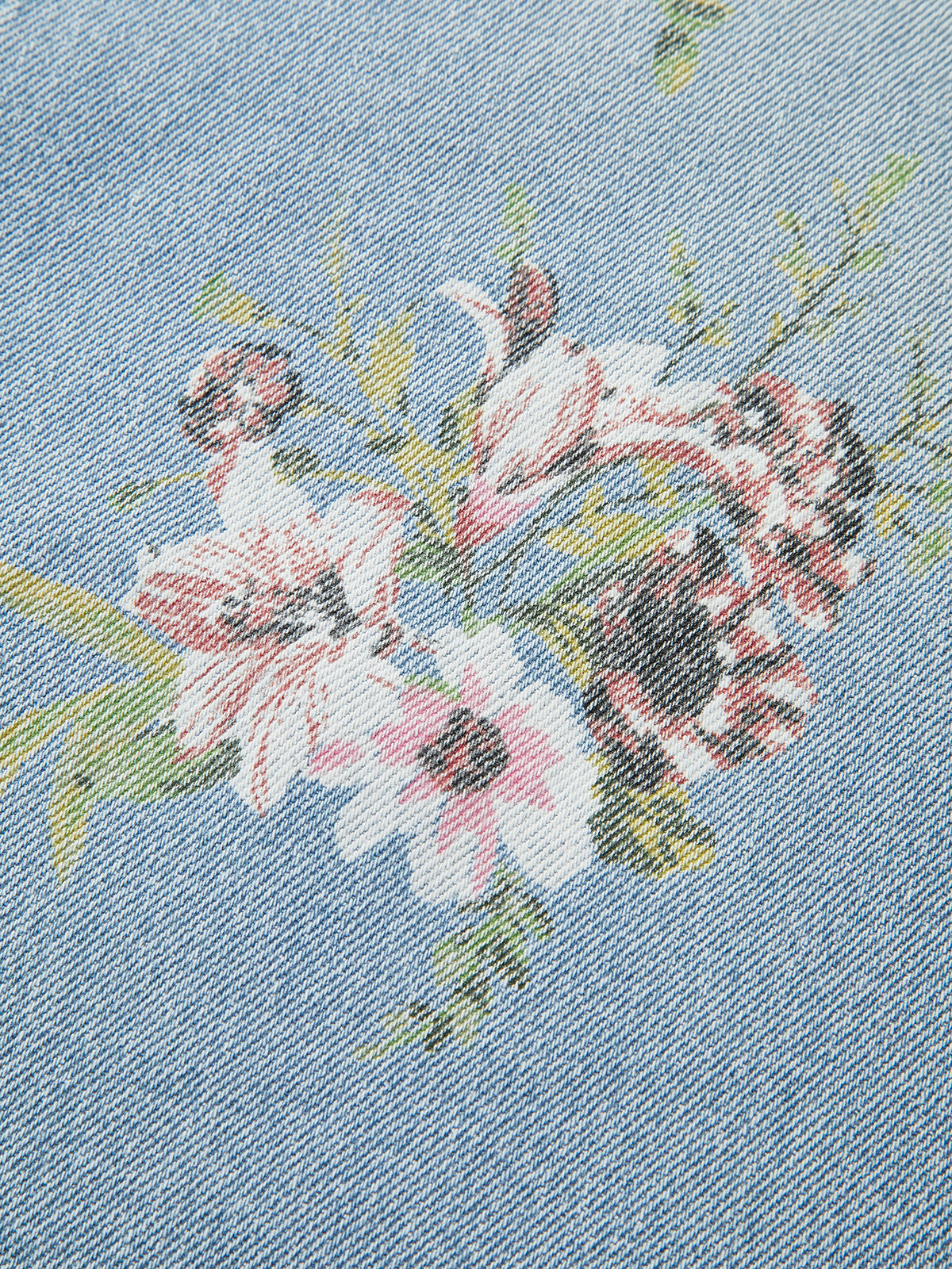 Floral Print Mid-Waist Denim Pants-Chicvia