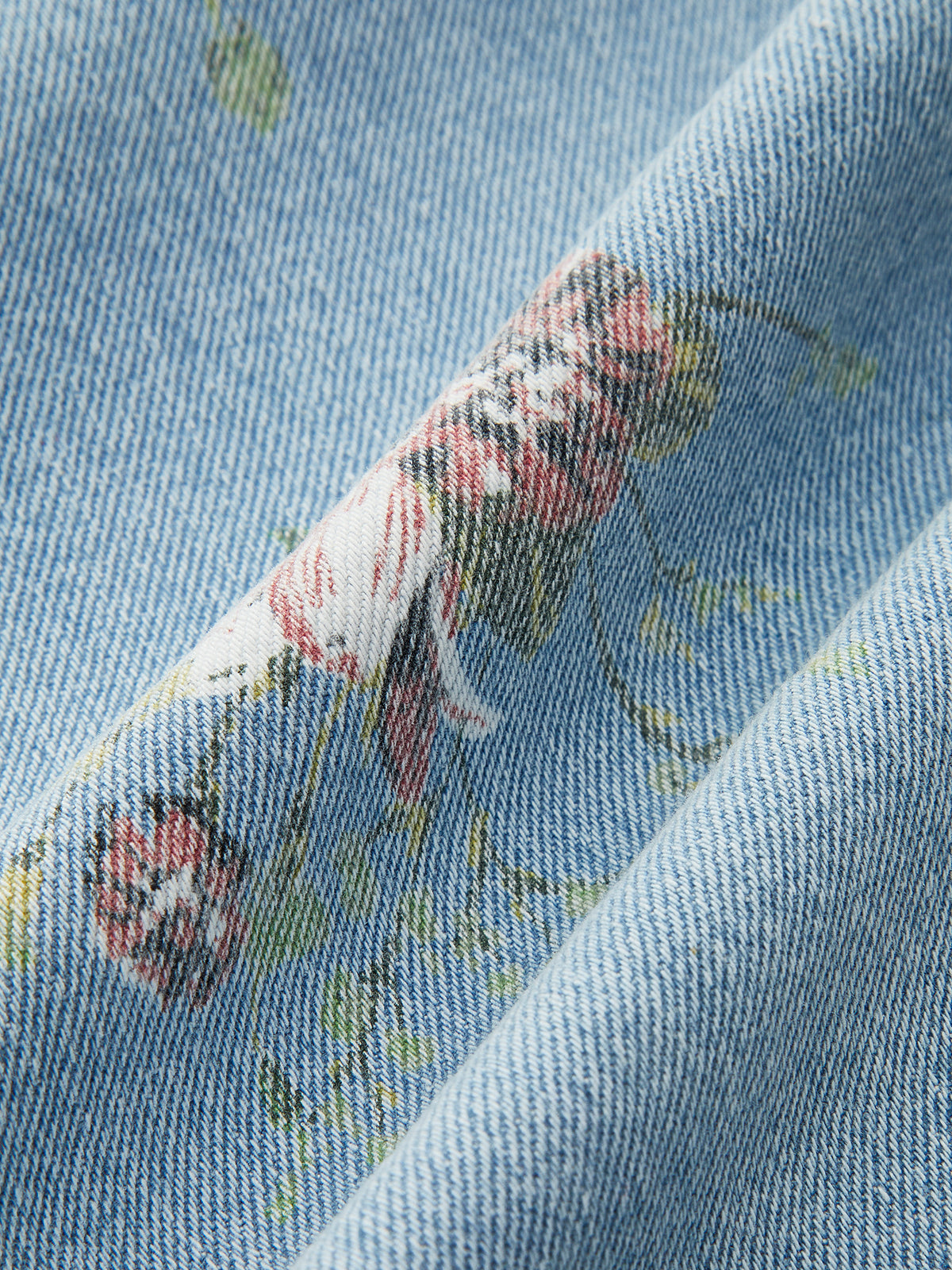 Floral Print Mid-Waist Denim Pants-Chicvia