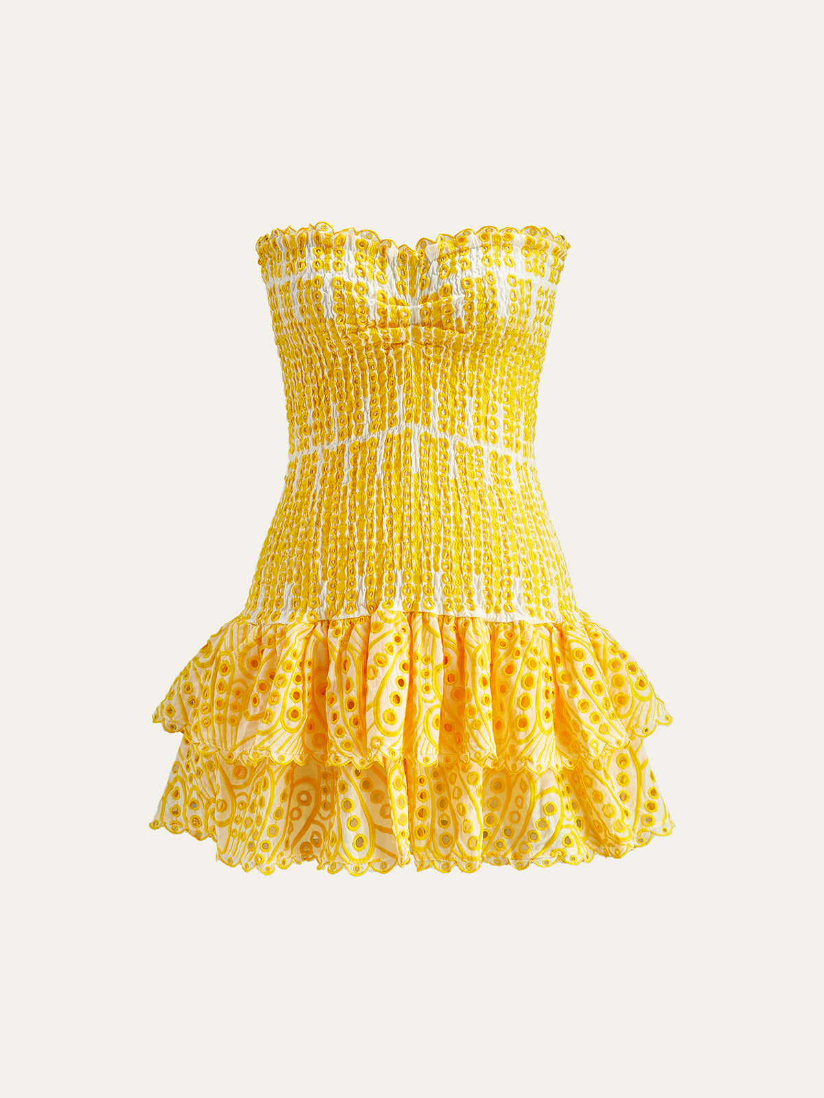 Cotton Sweetheart Embroidered Hem Strapless Dress-Chicvia