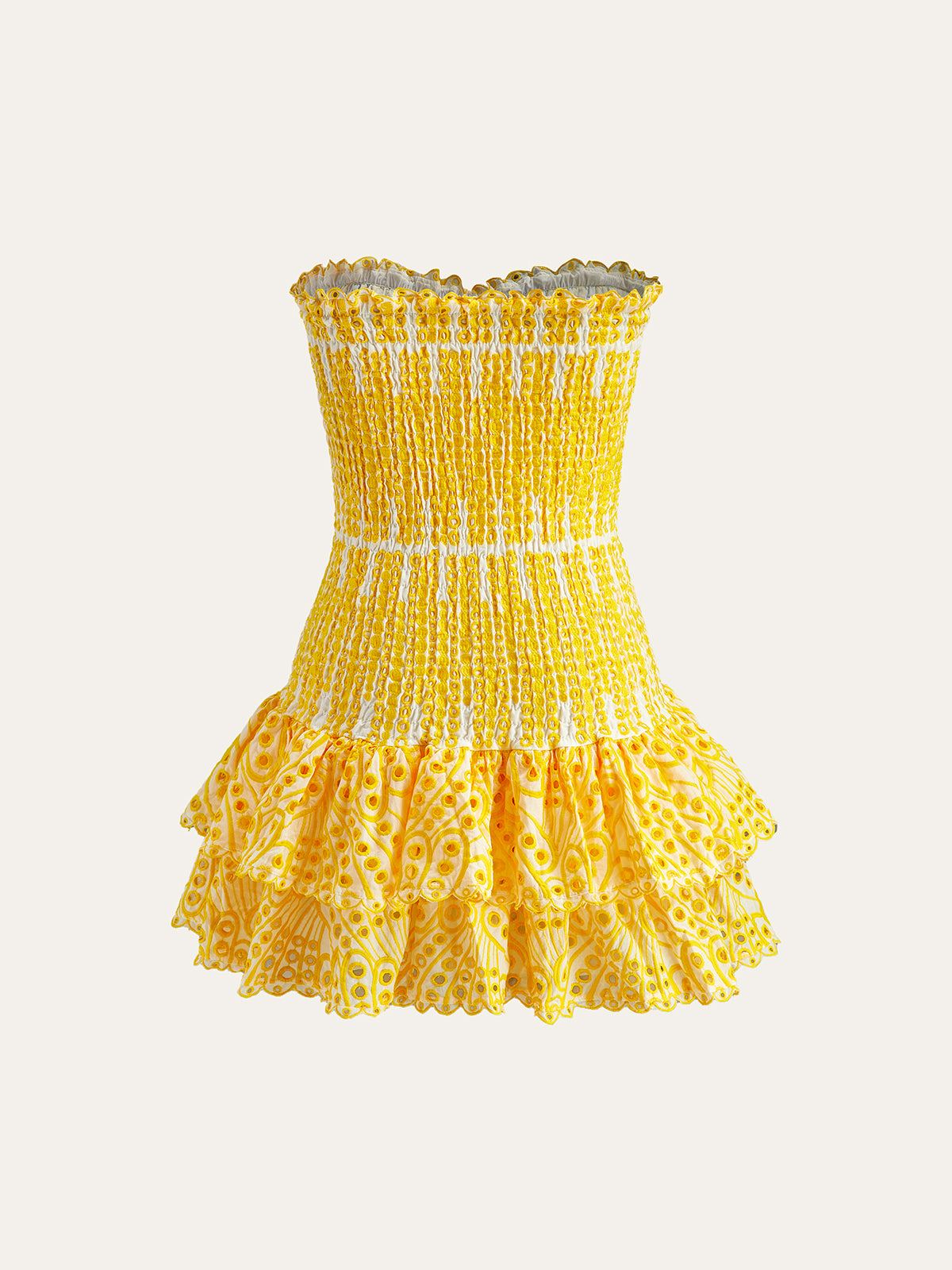 Cotton Sweetheart Embroidered Hem Strapless Dress-Chicvia