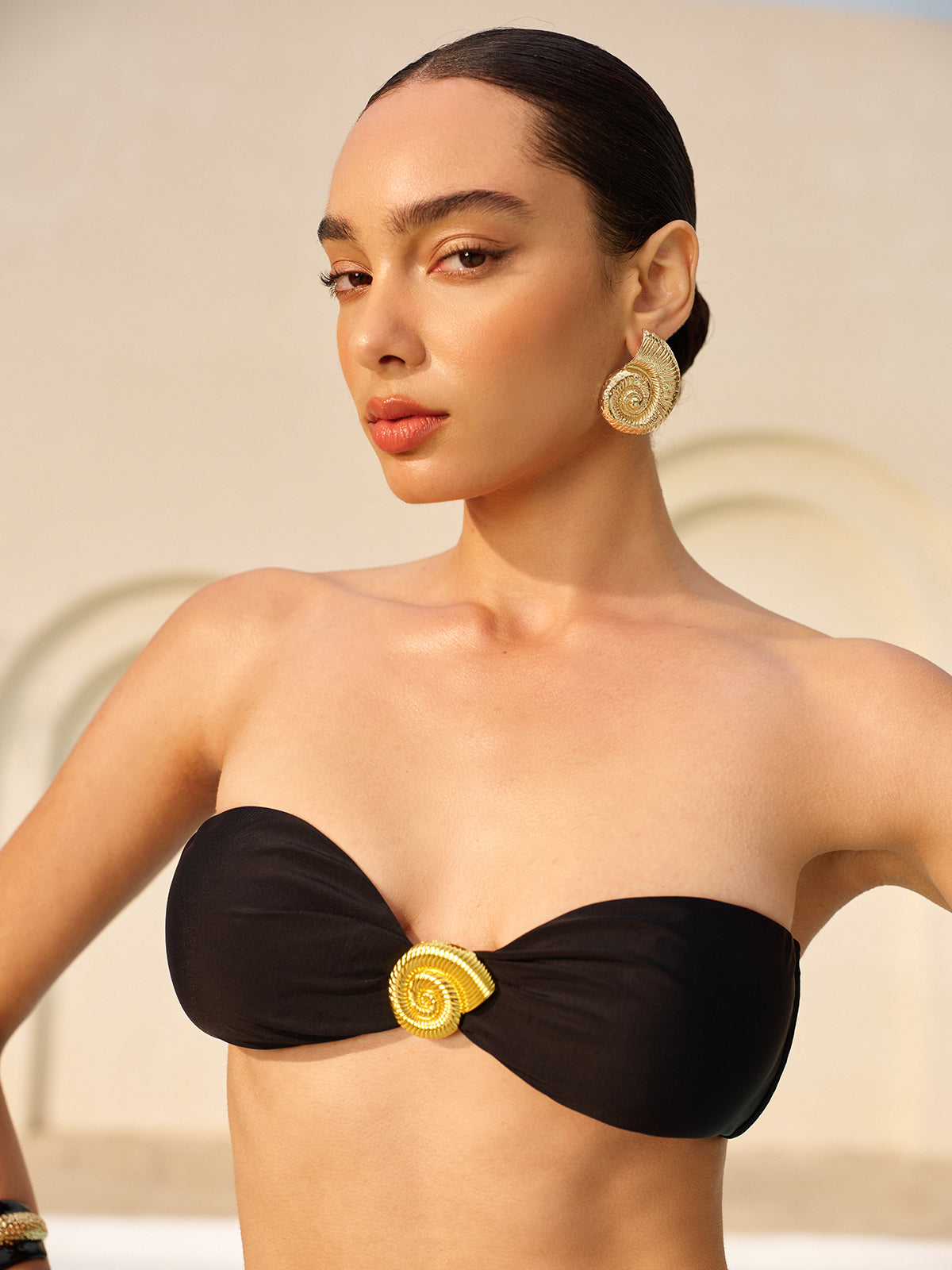 Golden Spiral Shell Earrings-Chicvia