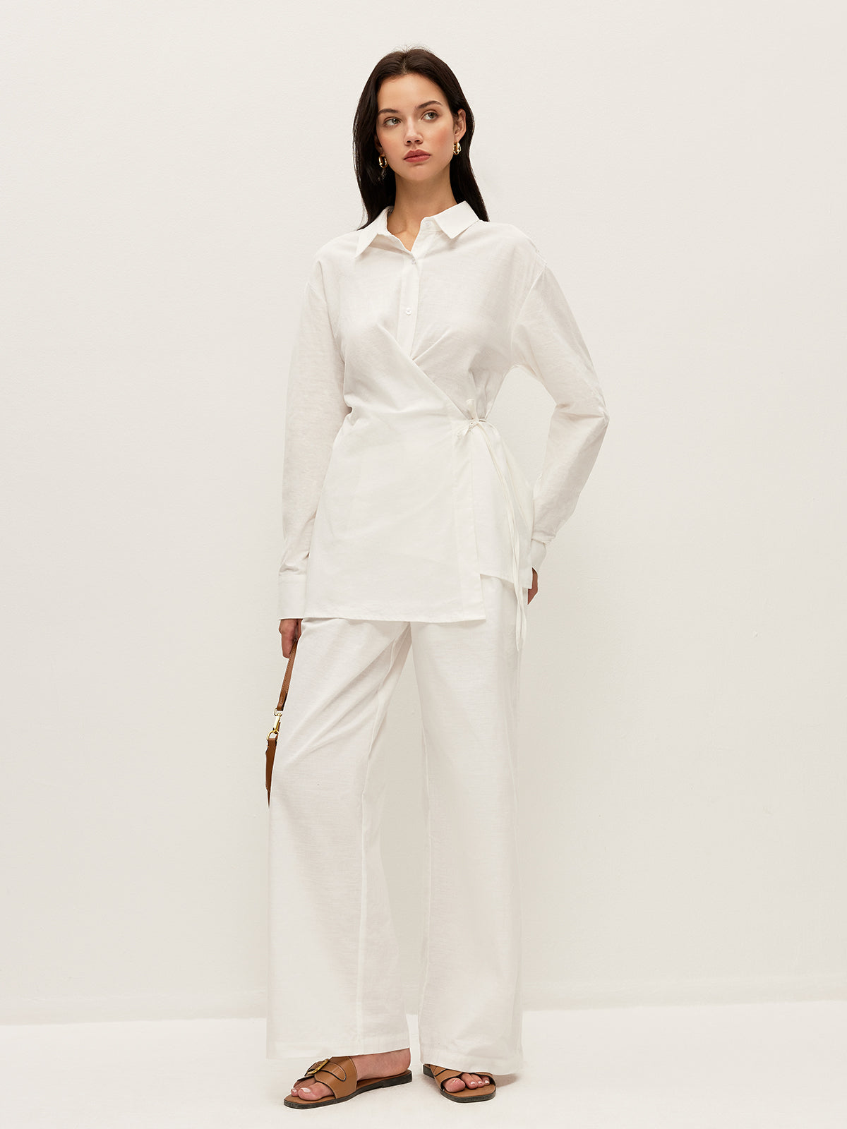 Cotton & Linen Wrap Shirt-Chicvia