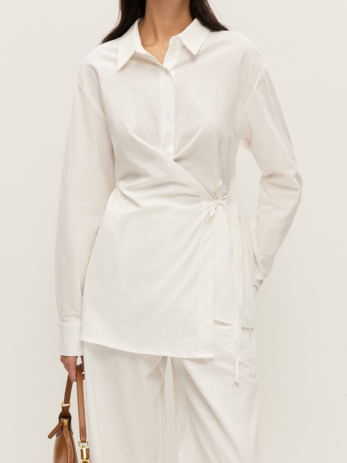 Cotton & Linen Wrap Shirt-Chicvia