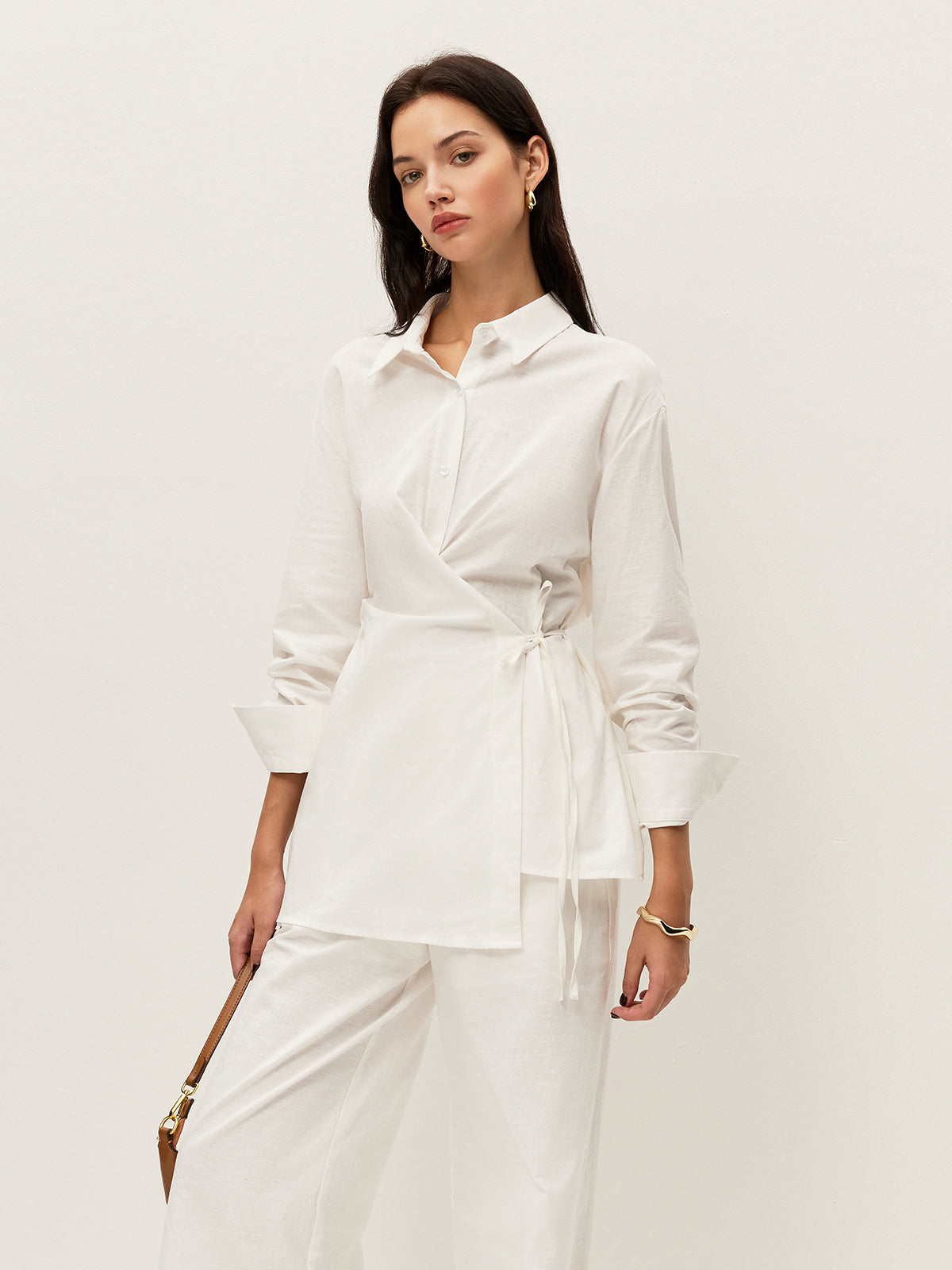 Cotton & Linen Wrap Shirt-Chicvia