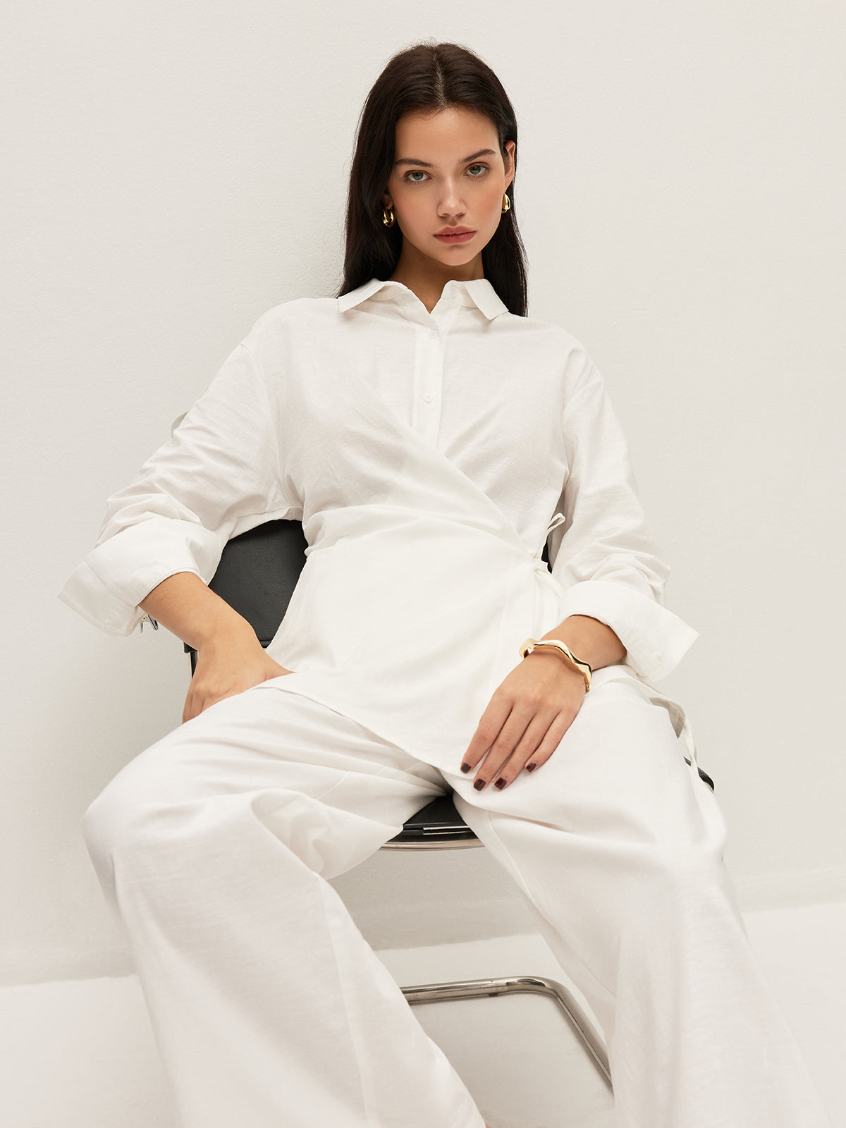 Cotton & Linen Wrap Shirt-Chicvia
