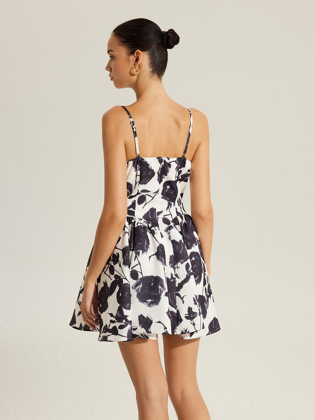 Floral Print Metal Detail Zipper Spaghetti Strap Dress-Chicvia