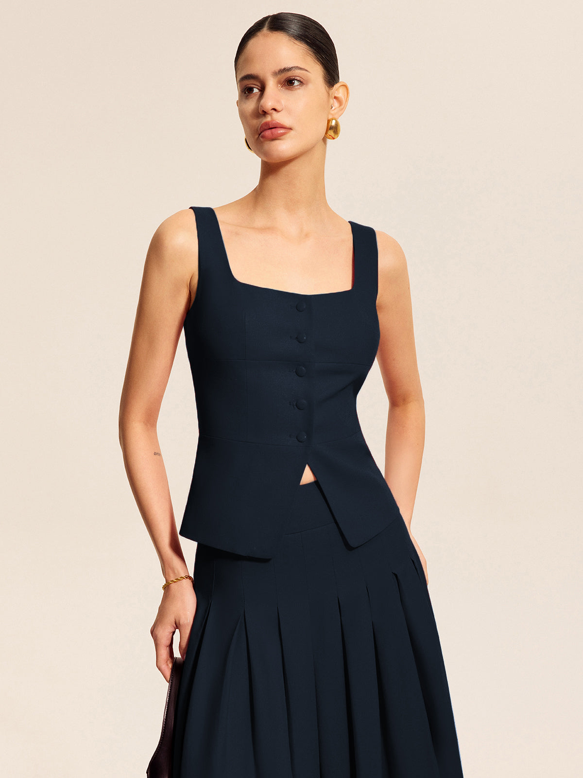 Cotton & Linen Square Neck Vest Top-Chicvia