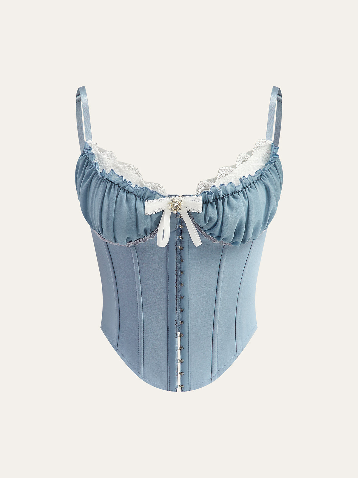 Lace Trim Sweetheart Neck Bow Detail Corset-Chicvia