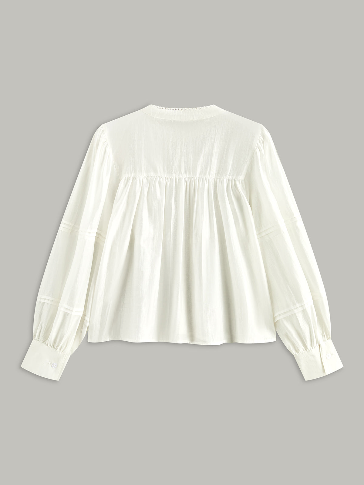 Pleated Lace Trim Button-Up Blouse-Chicvia