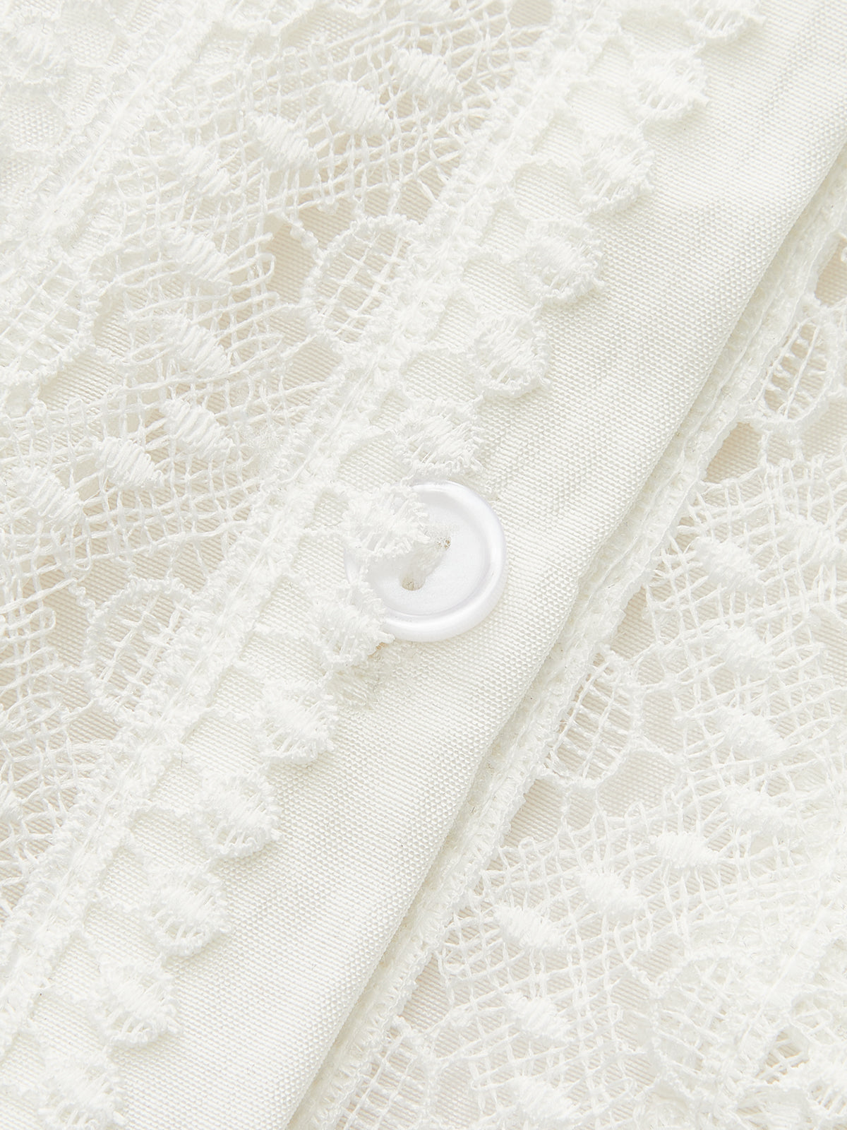 Pleated Lace Trim Button-Up Blouse-Chicvia