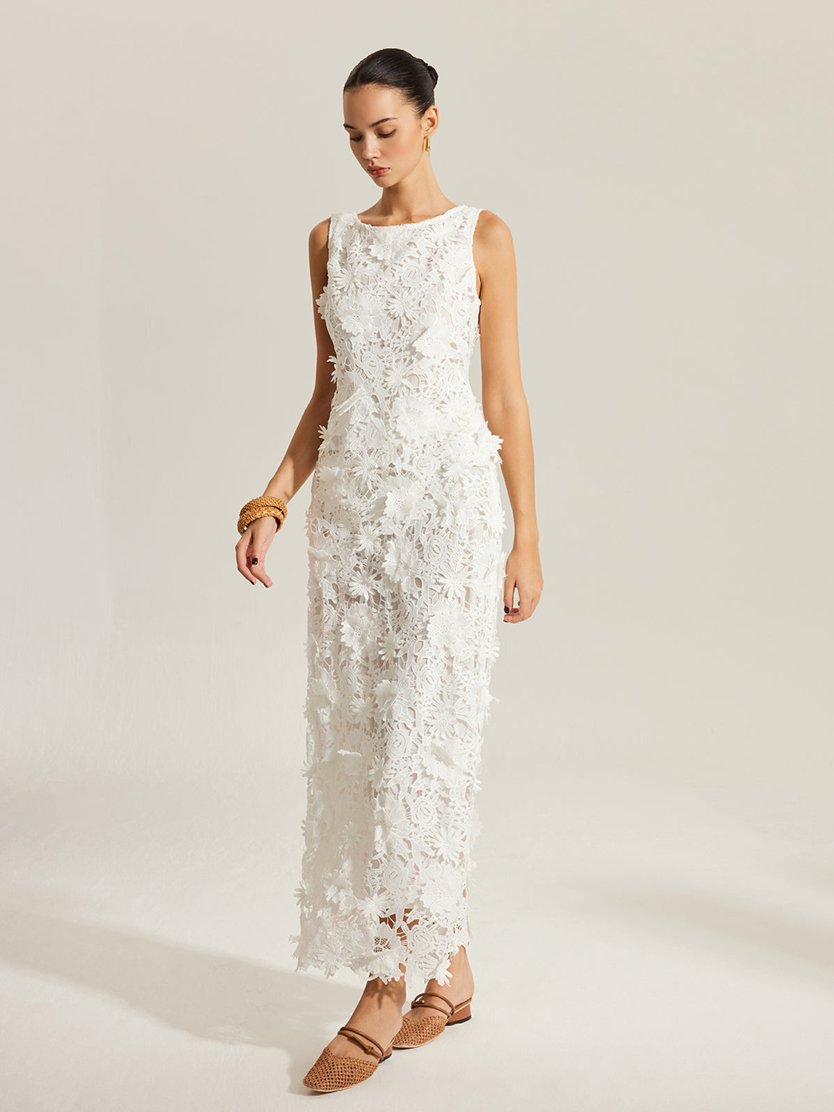 Floral Embroidered Sleeveless Lace Top-Chicvia