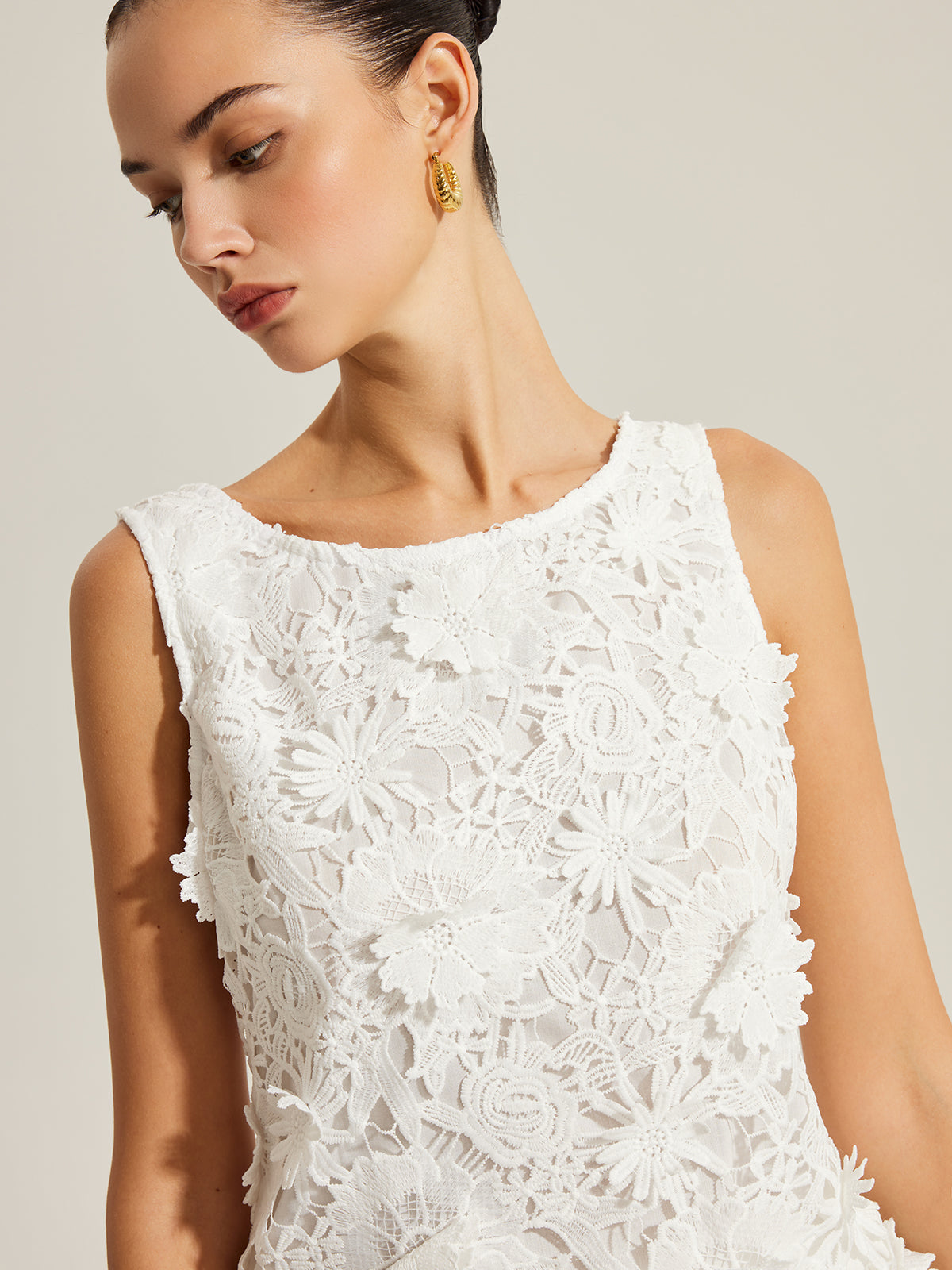 Floral Embroidered Sleeveless Lace Top-Chicvia