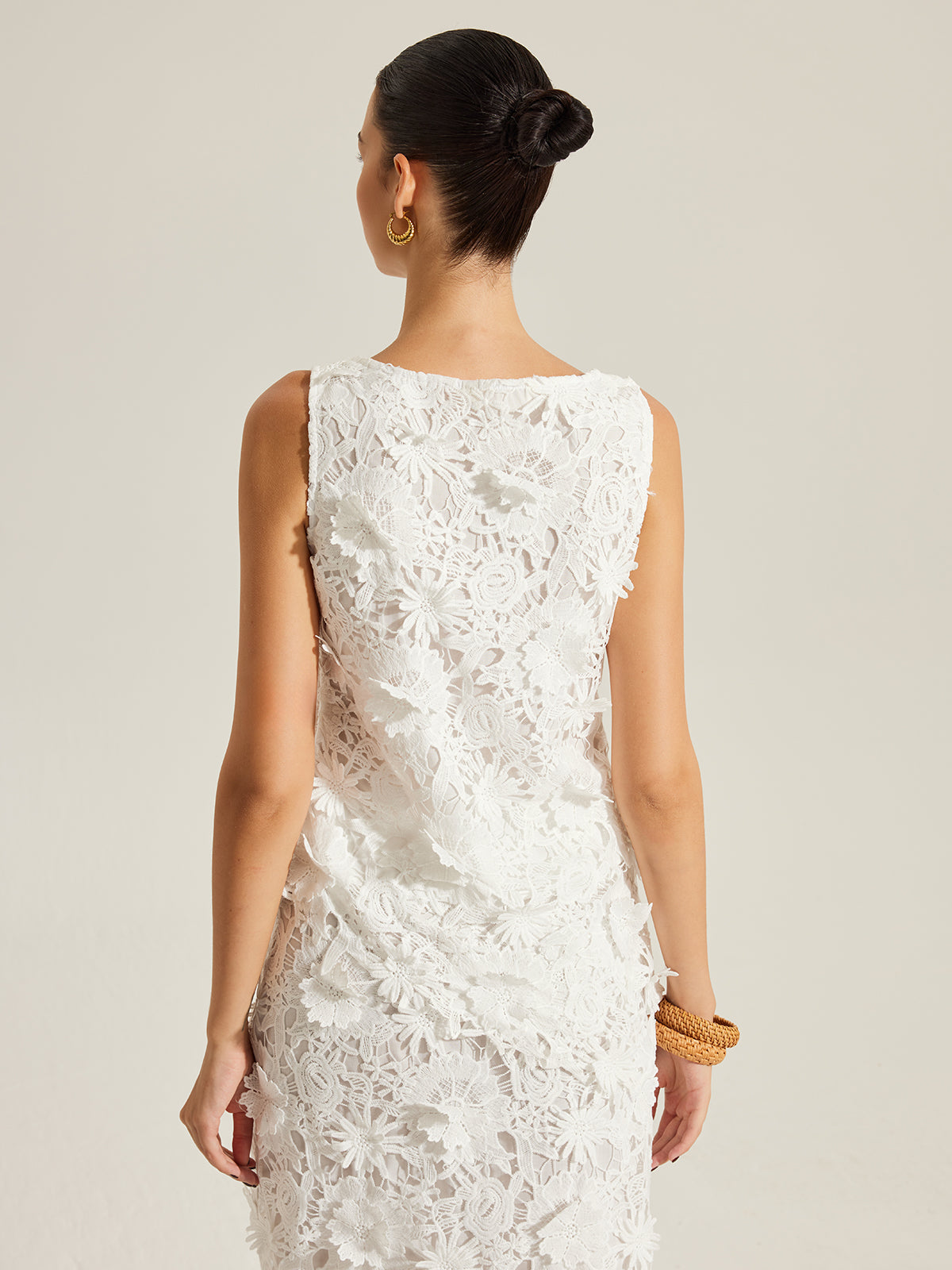 Floral Embroidered Sleeveless Lace Top-Chicvia