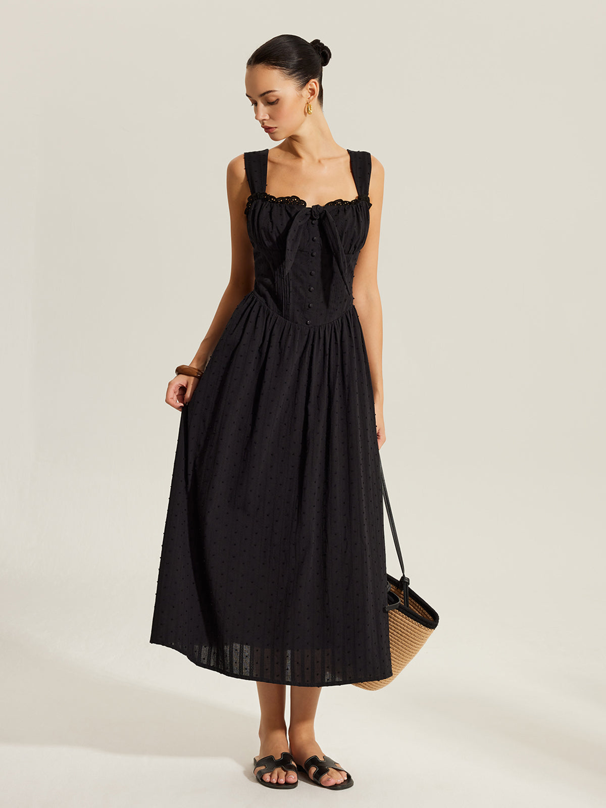 Cotton Sweetheart Neckline Dress-Chicvia