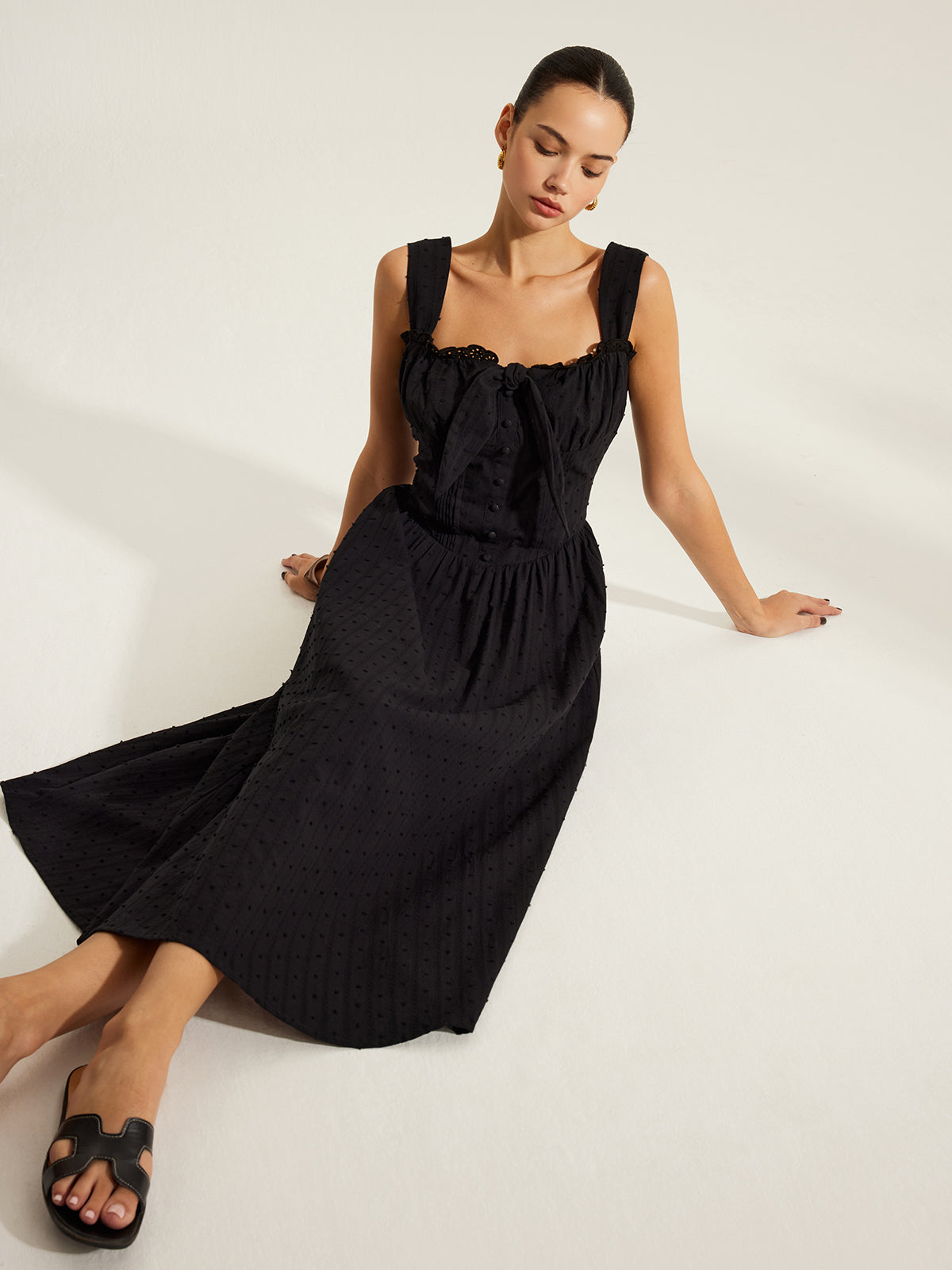 Cotton Sweetheart Neckline Dress-Chicvia