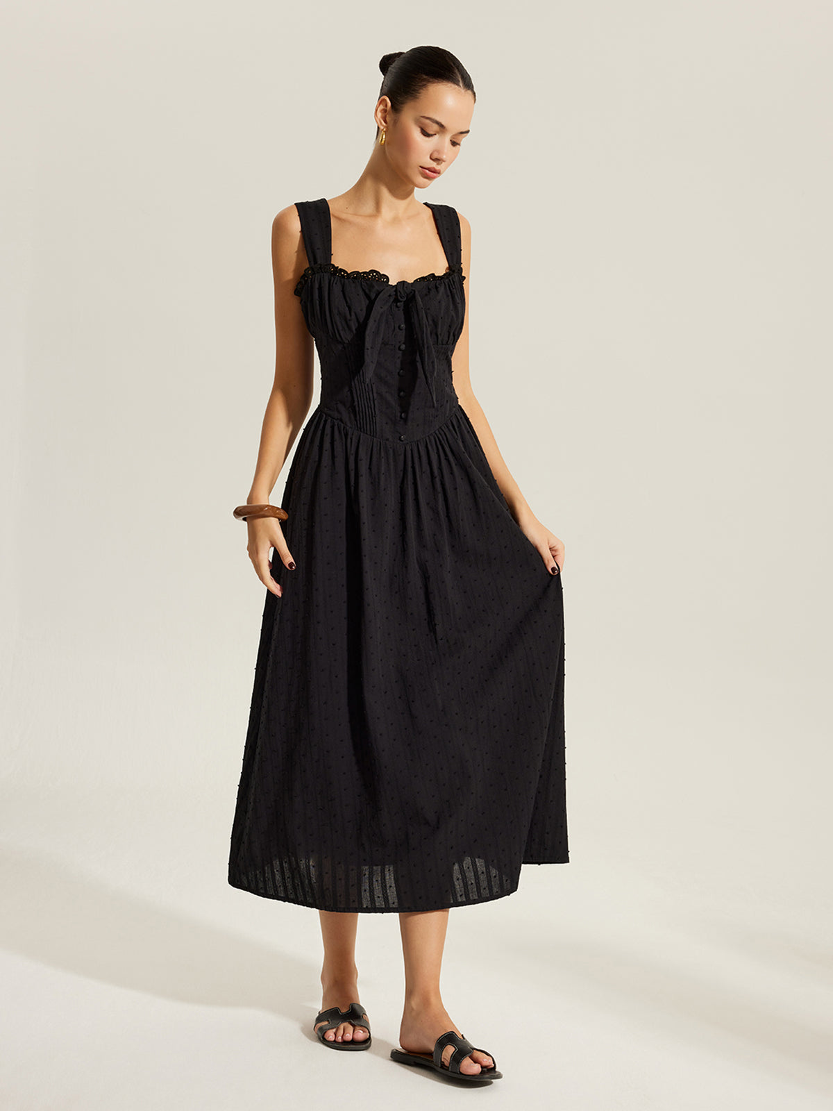 Cotton Sweetheart Neckline Dress-Chicvia