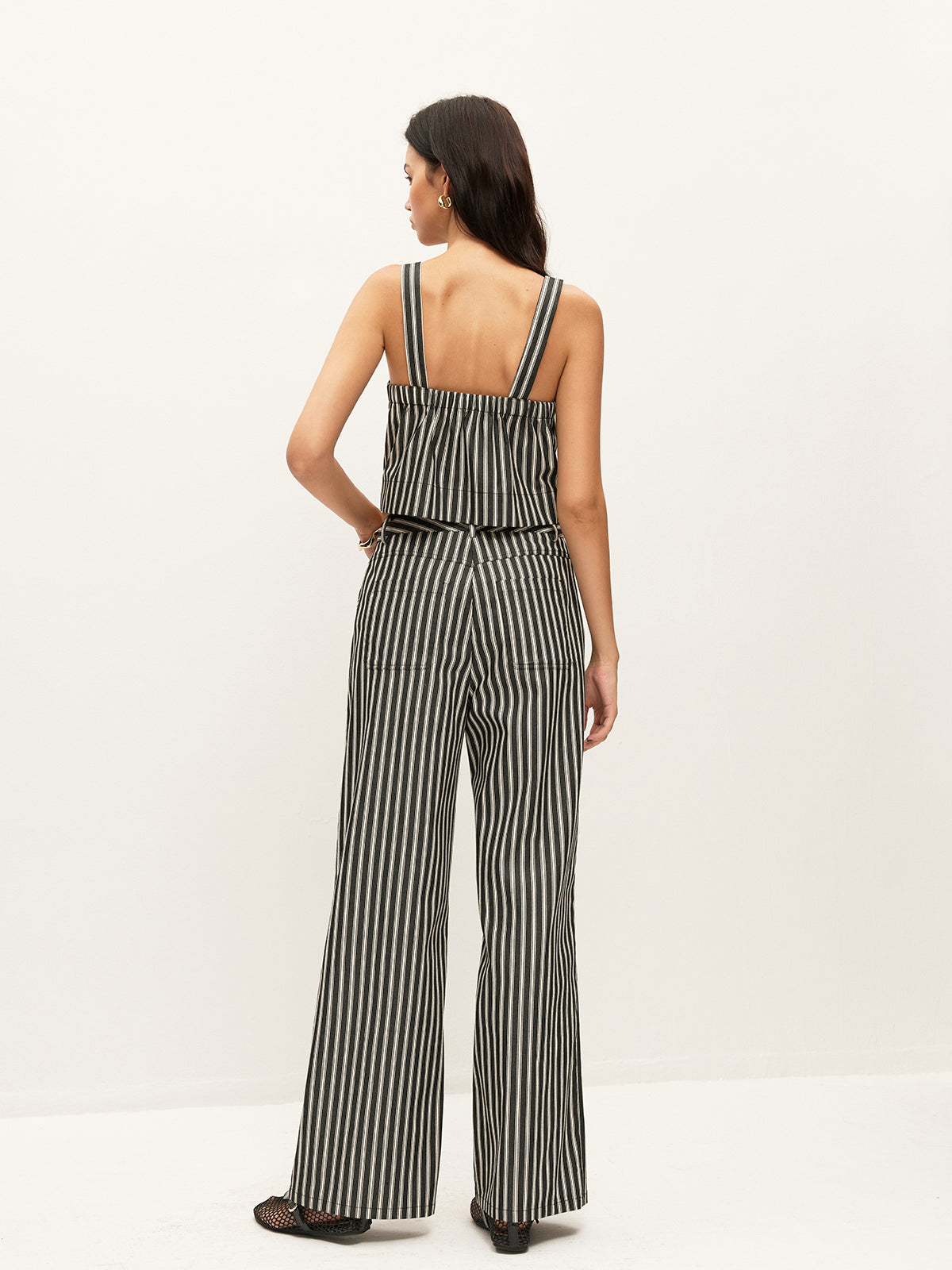 Mid-Waist Striped Pockets Pants Without Belt-Chicvia