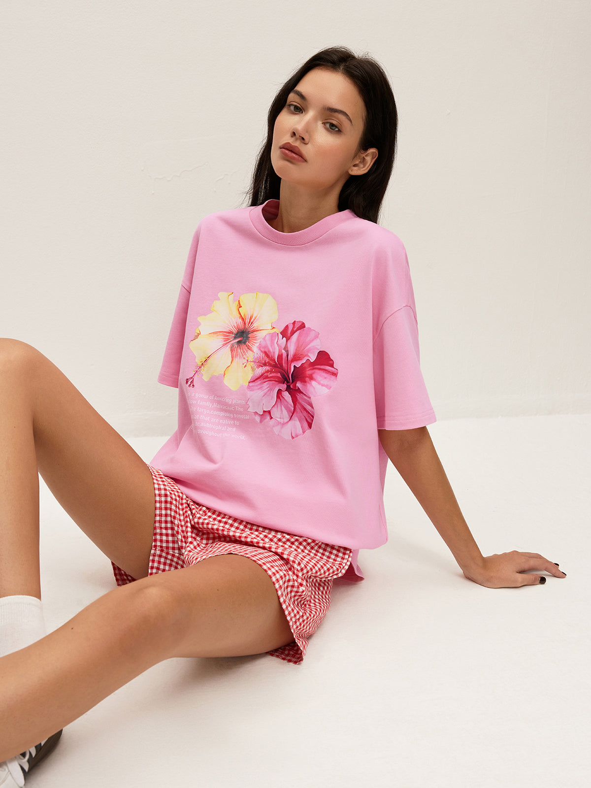 Cotton Floral Graphic Oversized T-Shirt-Chicvia