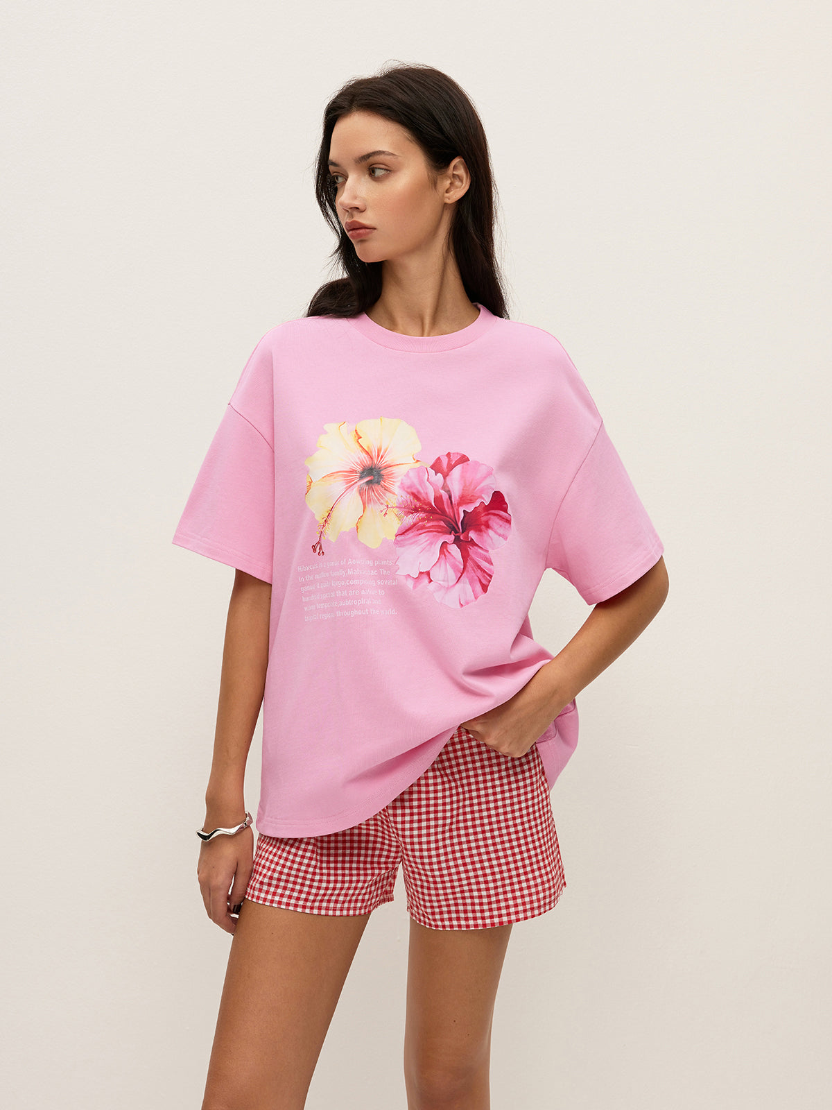 Cotton Floral Graphic Oversized T-Shirt-Chicvia