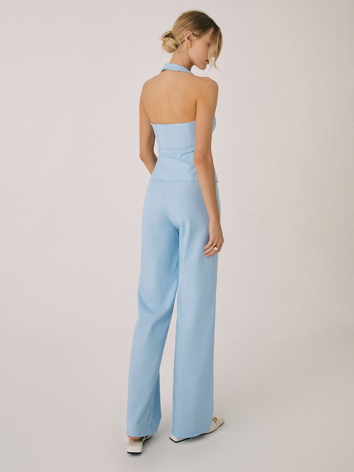 Cotton & Linen Vest With Straight Leg Pants Set-Chicvia