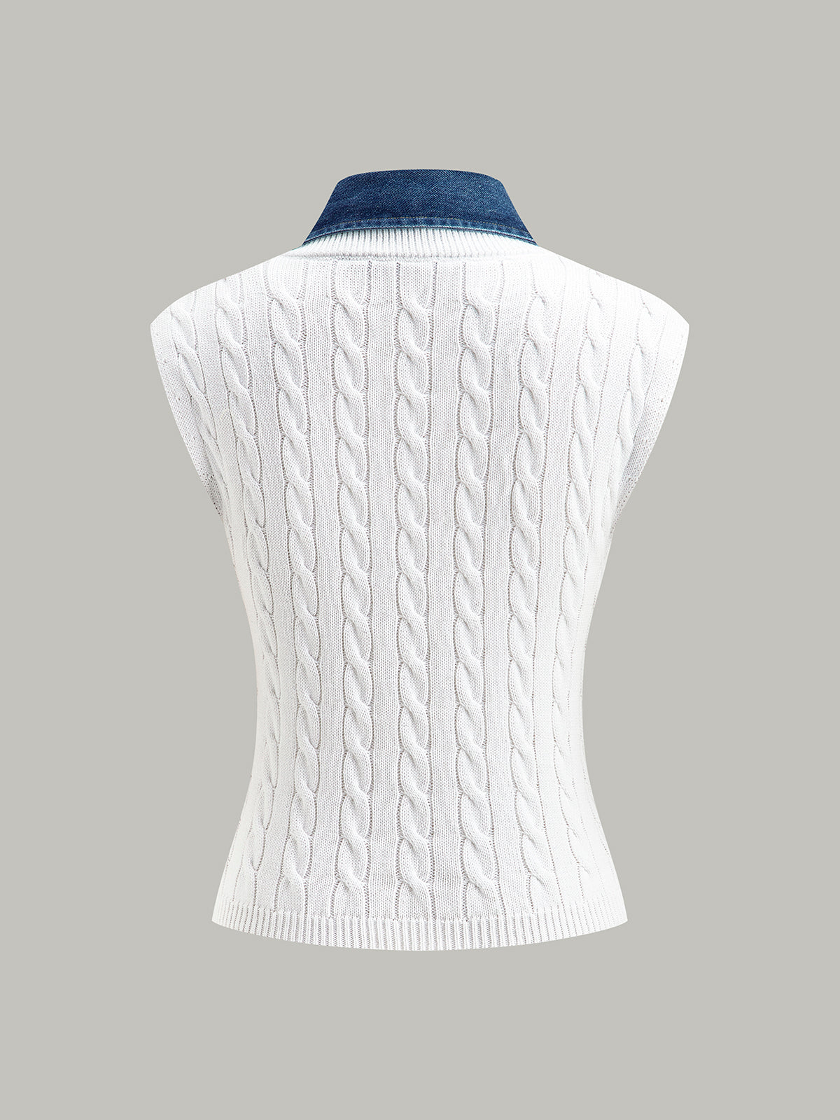 Cotton Denim Collar Knit Top-Chicvia