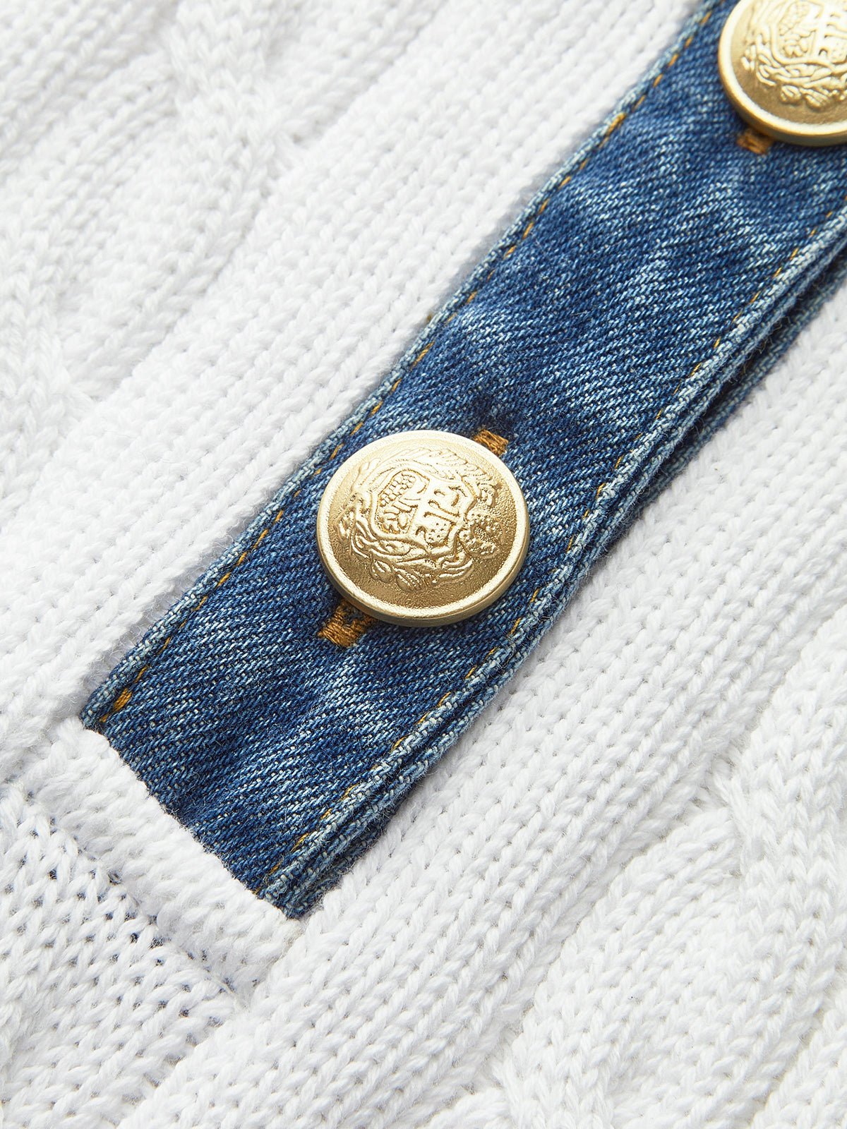 Cotton Denim Collar Knit Top-Chicvia