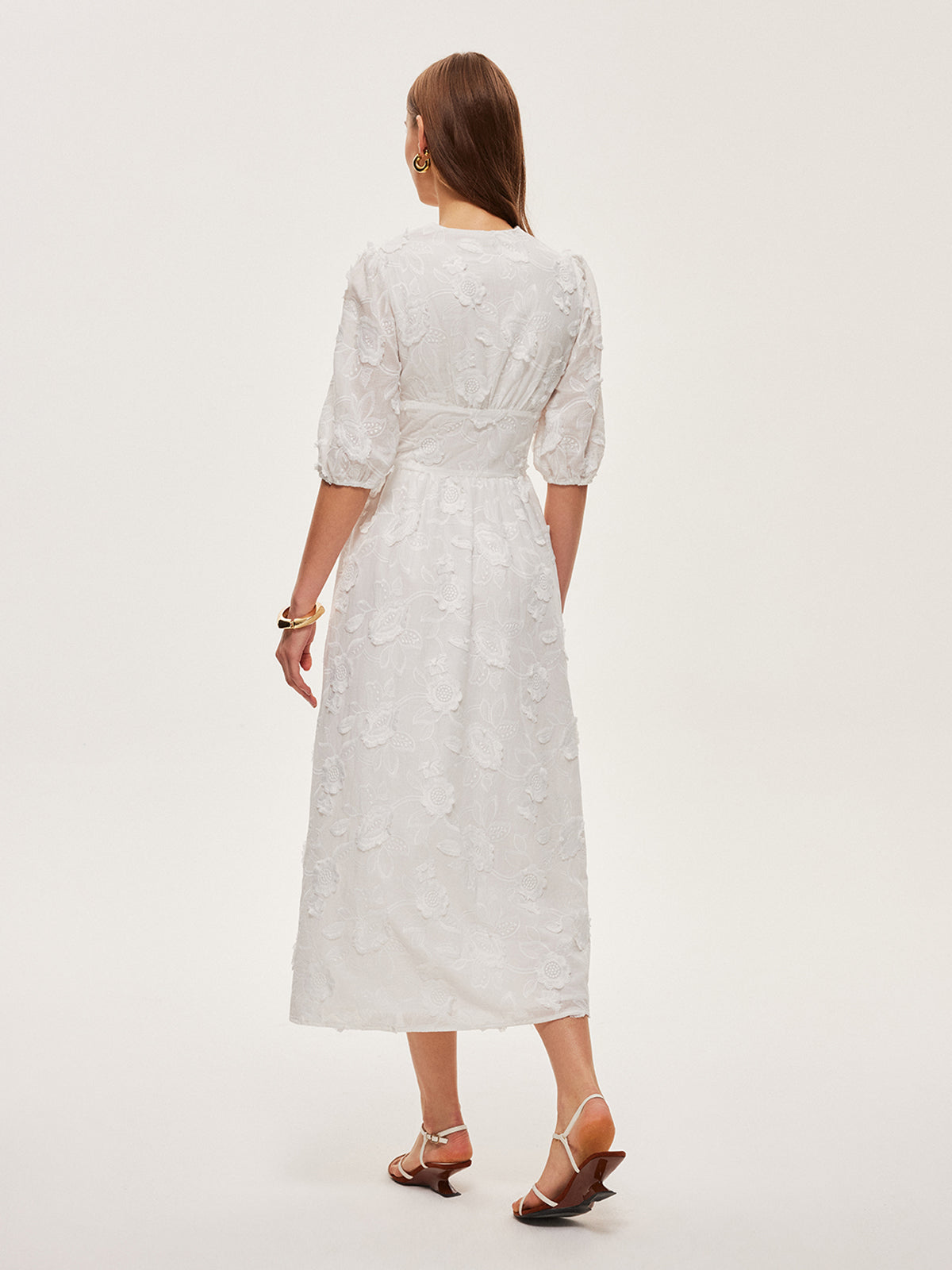 Cotton Embroidered Button-Front Dress-Chicvia