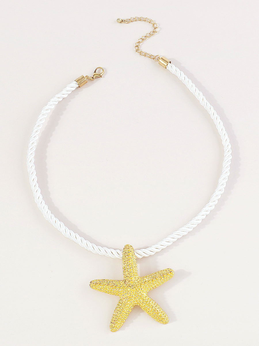 Golden Starfish Rope Necklace-Chicvia